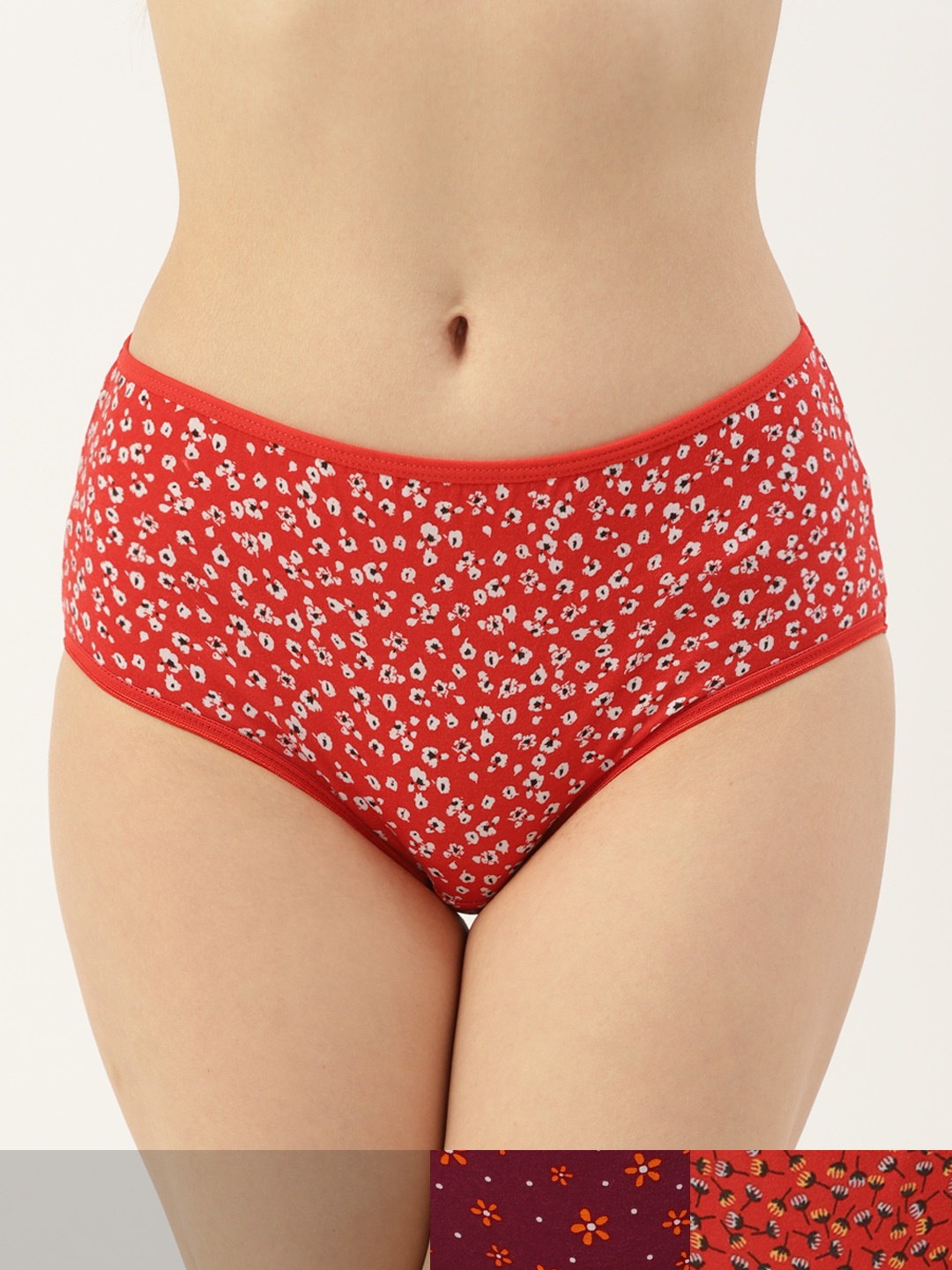 

Leading Lady Women Pack of 3 Floral Print High-Rise Full Hipster Briefs FB-7001-3, Red