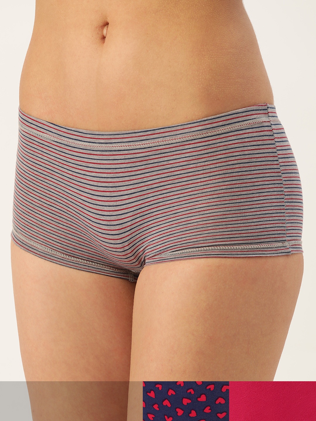 

Leading Lady Women Pack of 3 High-Rise Cotton Boy Shorts Briefs JOY-PR-08-3, Grey