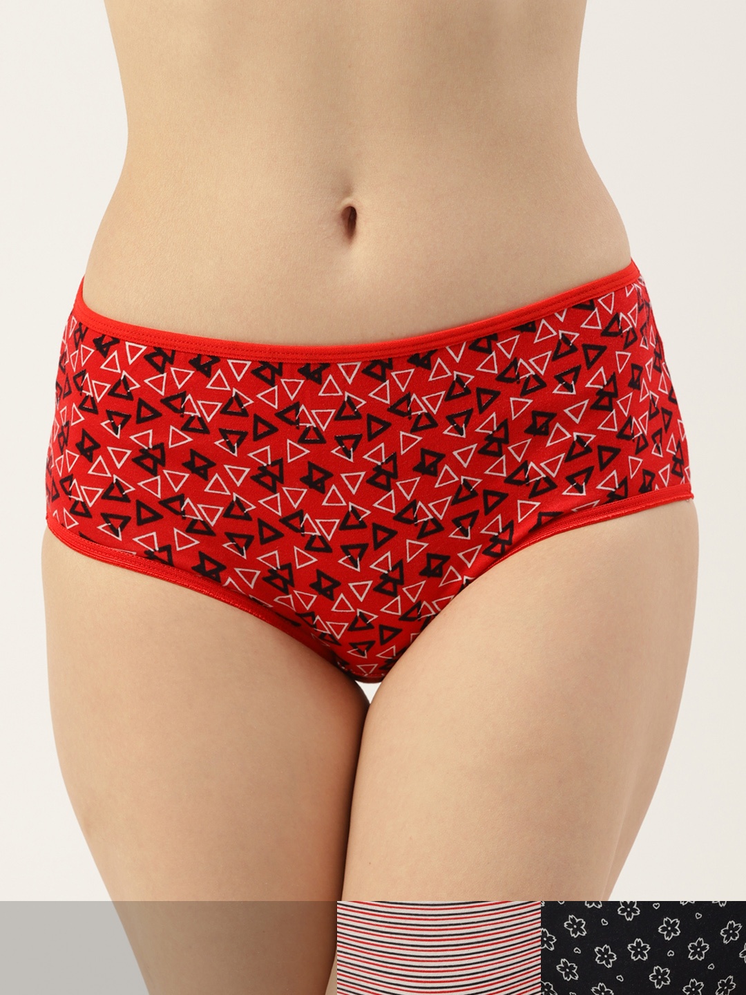 

Leading Lady Women Pack of 3 Printed High-Rise Full Hipster Briefs FB-7003-3, Red