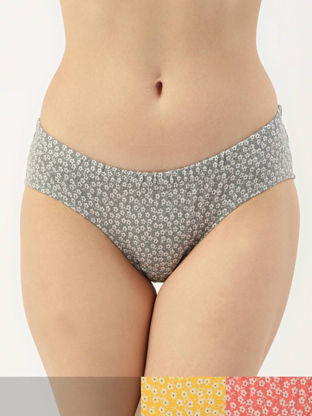 

Leading Lady Women Pack of 3 Floral Print Mid-Rise Hipster Briefs HIP-9018-3, Grey