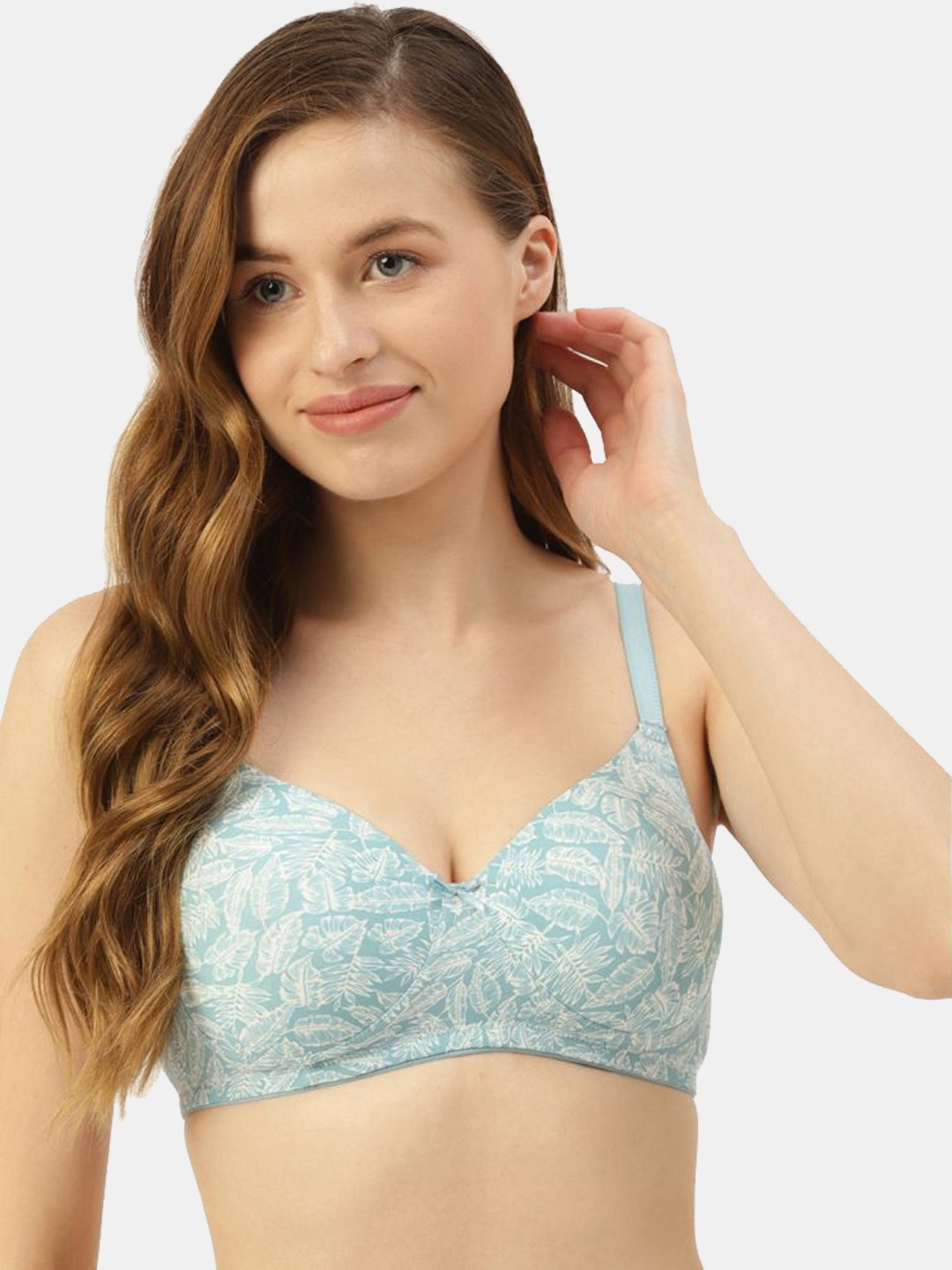 

Leading Lady Floral Print Wirefree Lightly Padded Full Coverage T-Shirt Bra, Blue