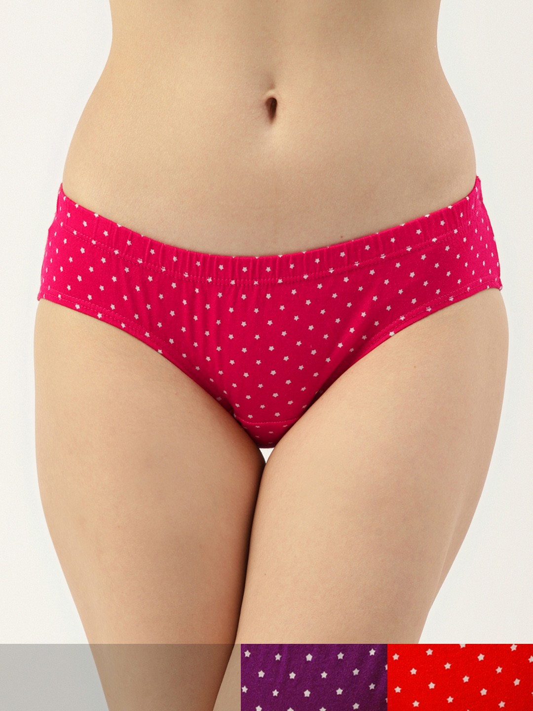 

Leading Lady Women Pack of 3 Cotton Basic Briefs HIP-9019-3, Red