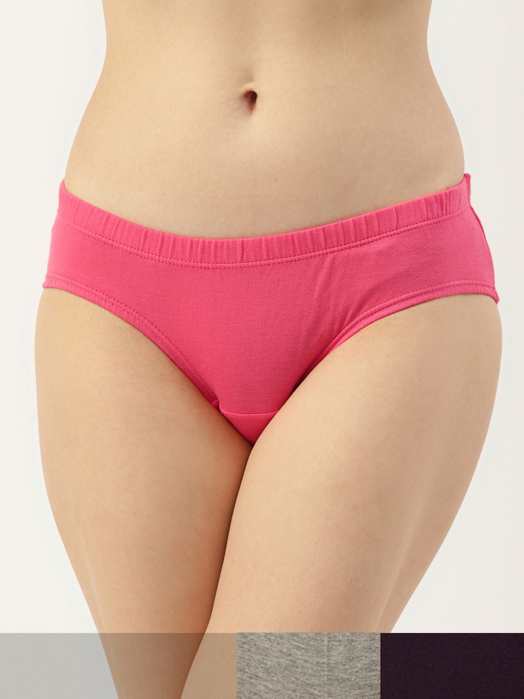 

Leading Lady Women Pack of 3 Solid Mid-Rise Hipster Briefs HIP-9023-3, Grey melange