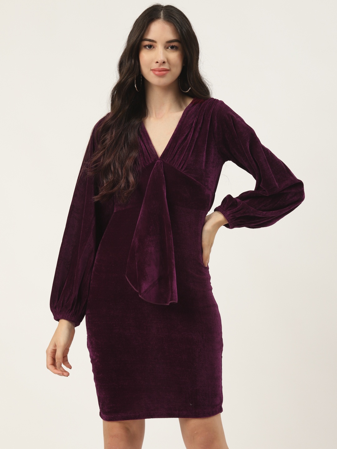 

WISSTLER Maroon Velvet Sheath Dress