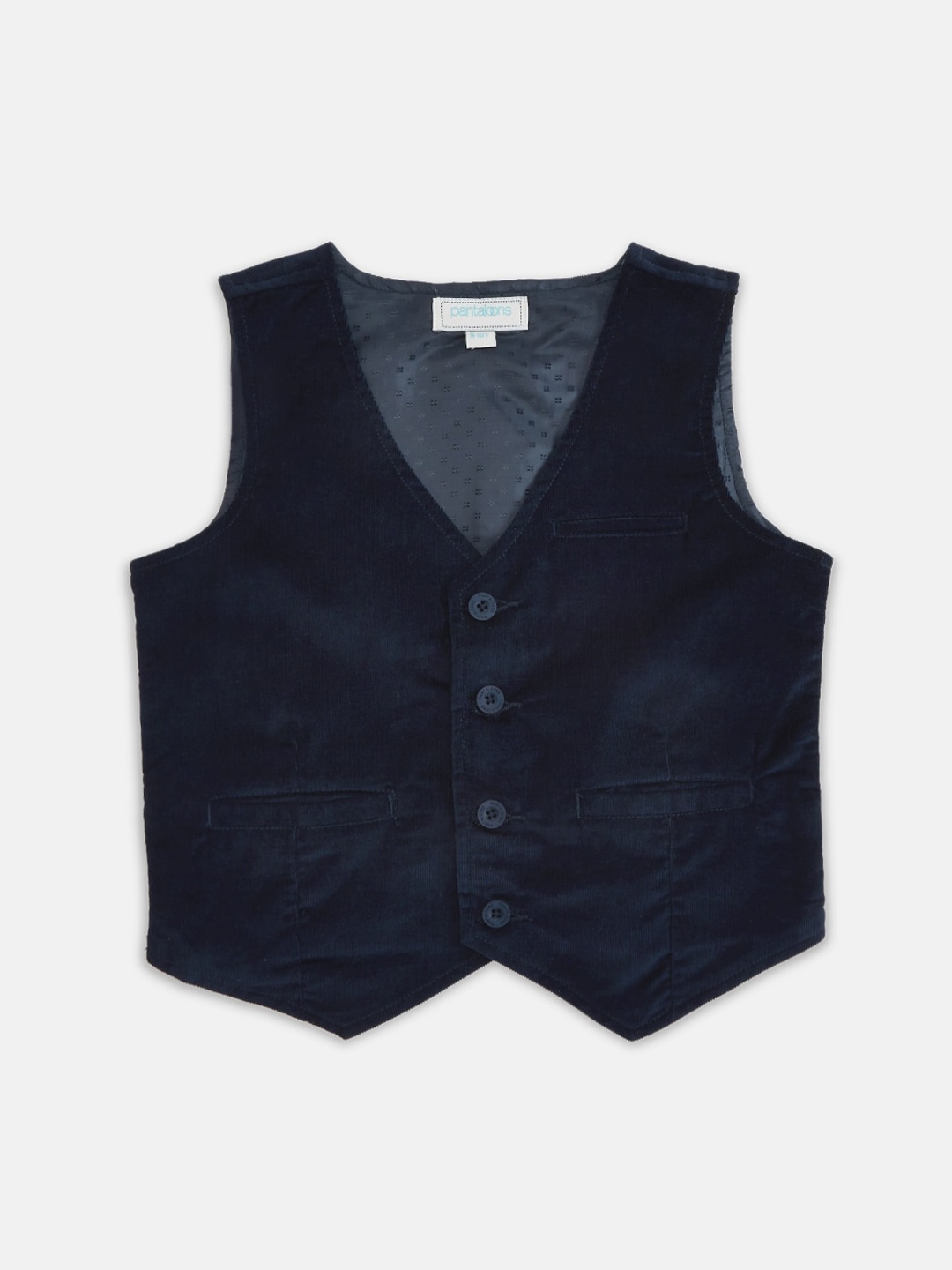 

Pantaloons Junior Boys Navy Blue Solid Pure Cotton Corduroy Waistcoat