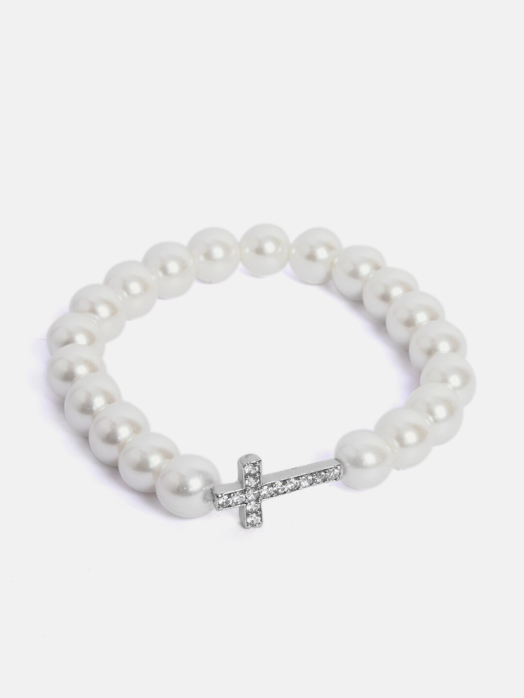 

MINUTIAE Women Silver-Toned & White Brass Crystals Handcrafted Silver-Plated Charm Bracelet