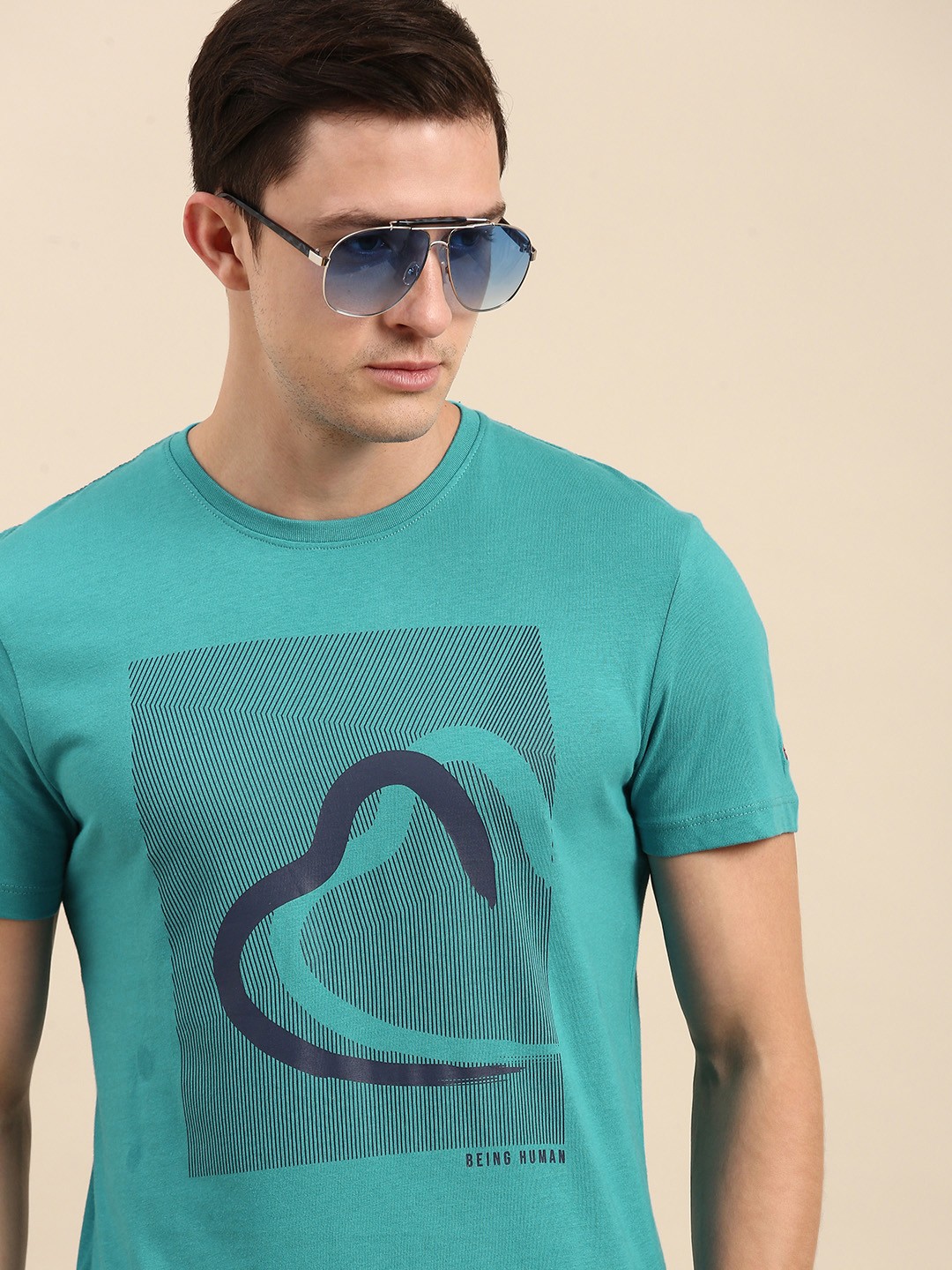 

Being Human Men Blue Graphic Printed Pure Cotton Casual T-shirt