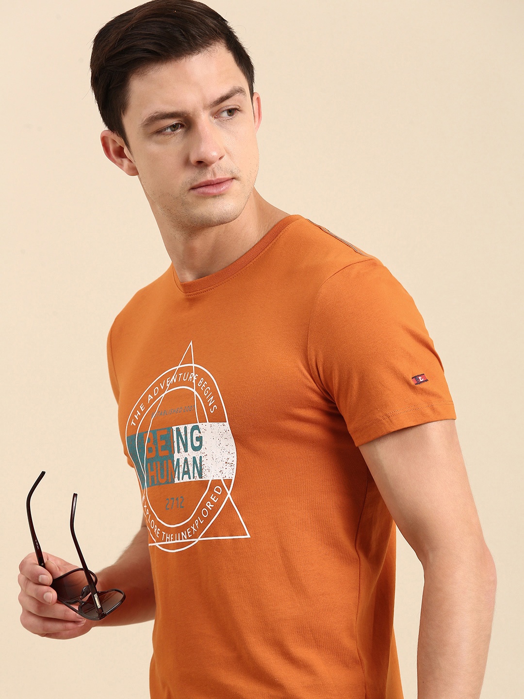 

Being Human Men Rust Orange Typography Printed Pure Cotton T-shirt