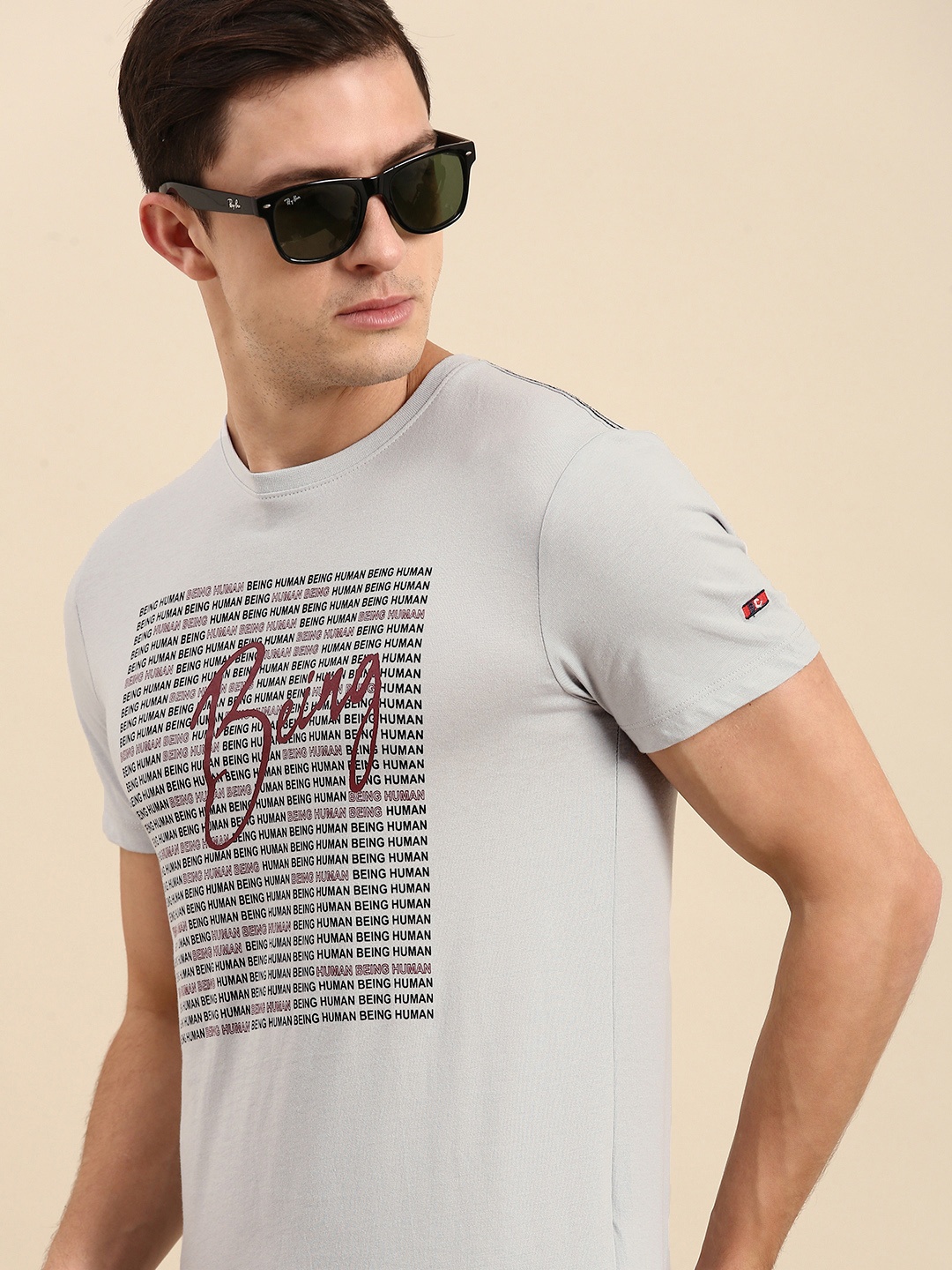 

Being Human Clothing Men Grey Typography Printed T-shirt