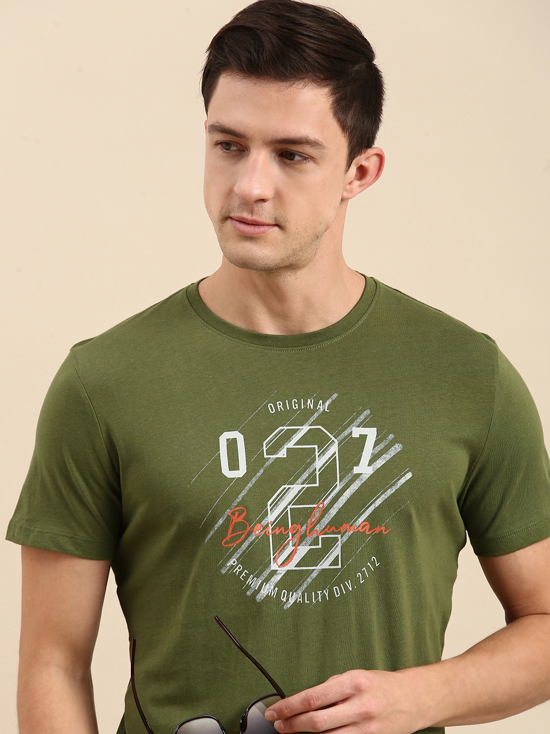 

Being Human Clothing Men Olive Green Typography Printed T-shirt