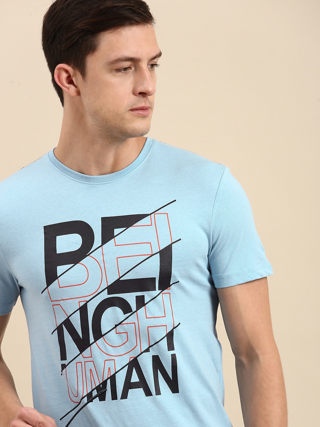 

Being Human Men Blue Brand Logo Printed Pure Cotton T-shirt