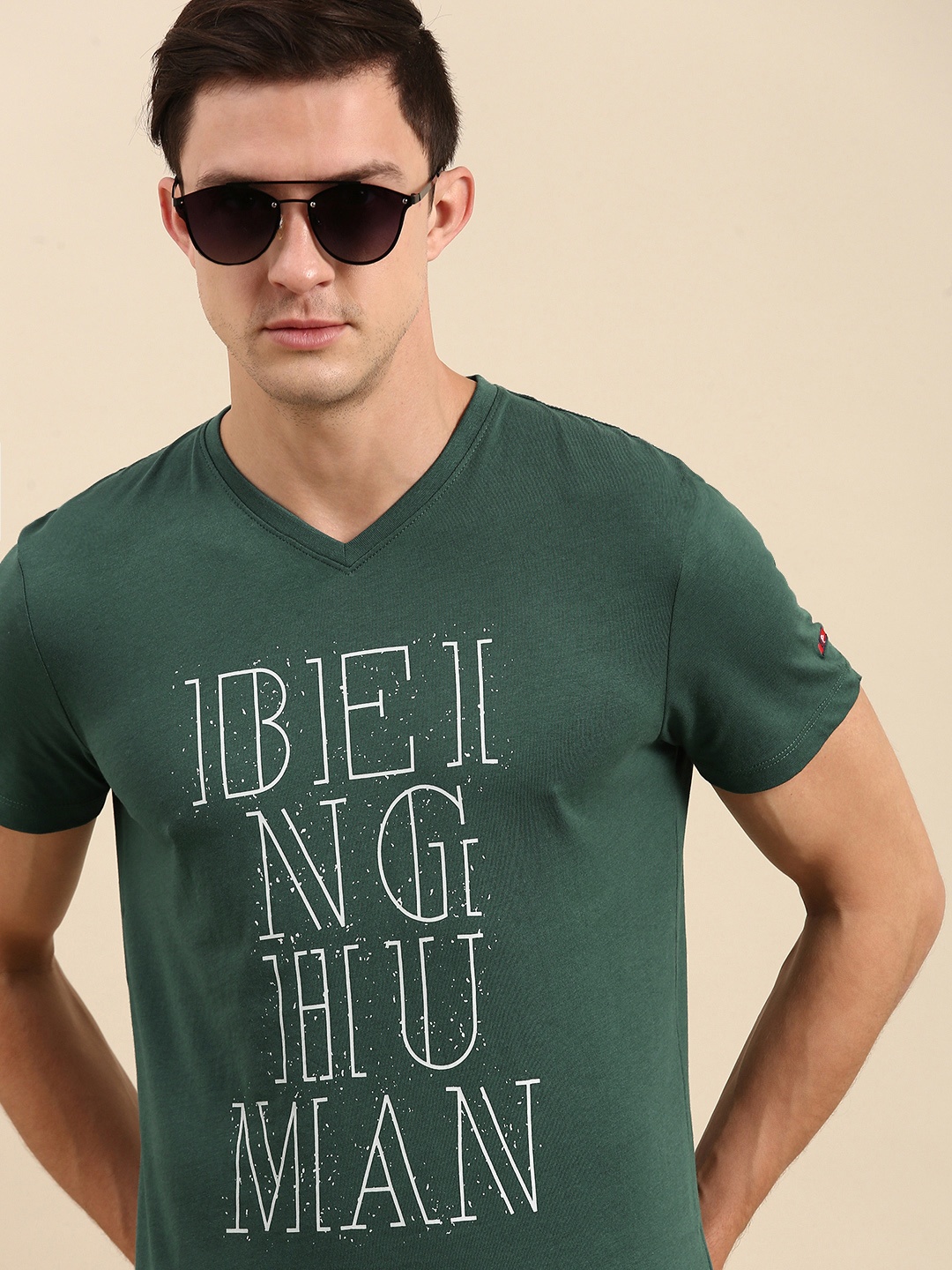 

Being Human Men Green Brand Logo Printed Pure Cotton T-shirt
