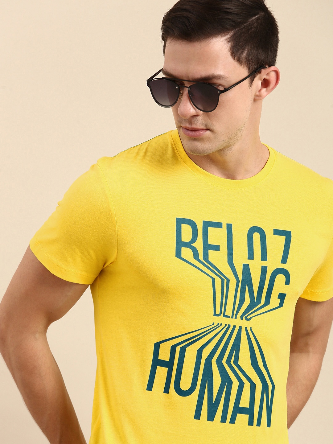 

Being Human Men Yellow Brand Logo Printed Pure Cotton T-shirt