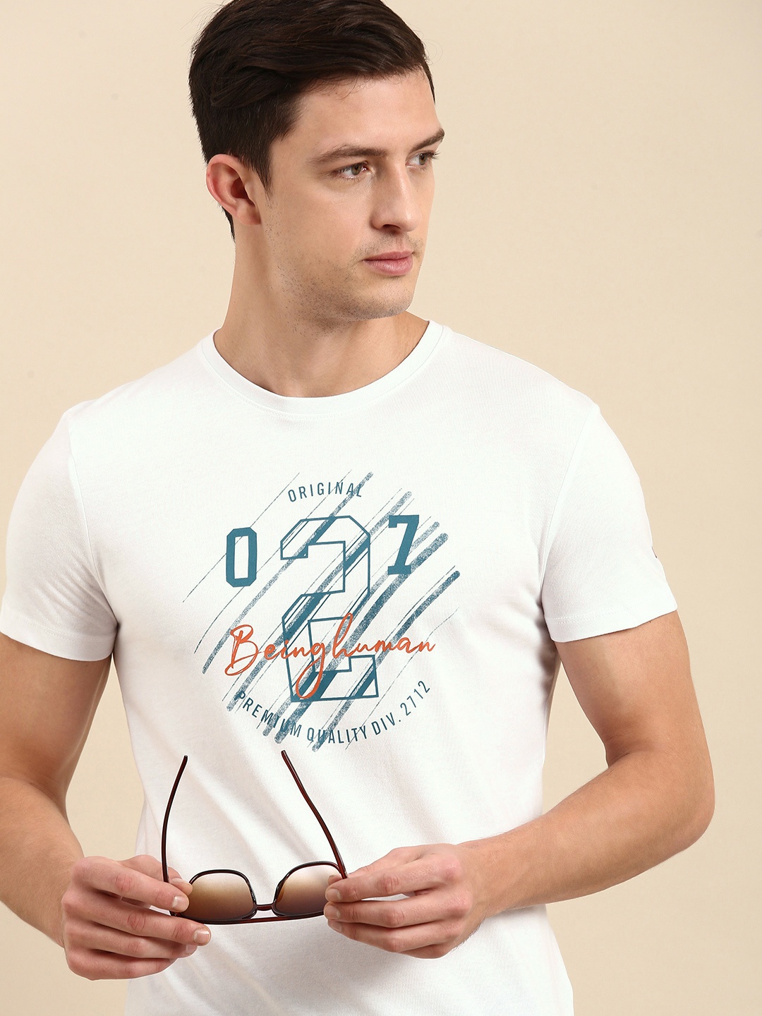 

Being Human Men White Brand Logo Printed Pure Cotton T-shirt