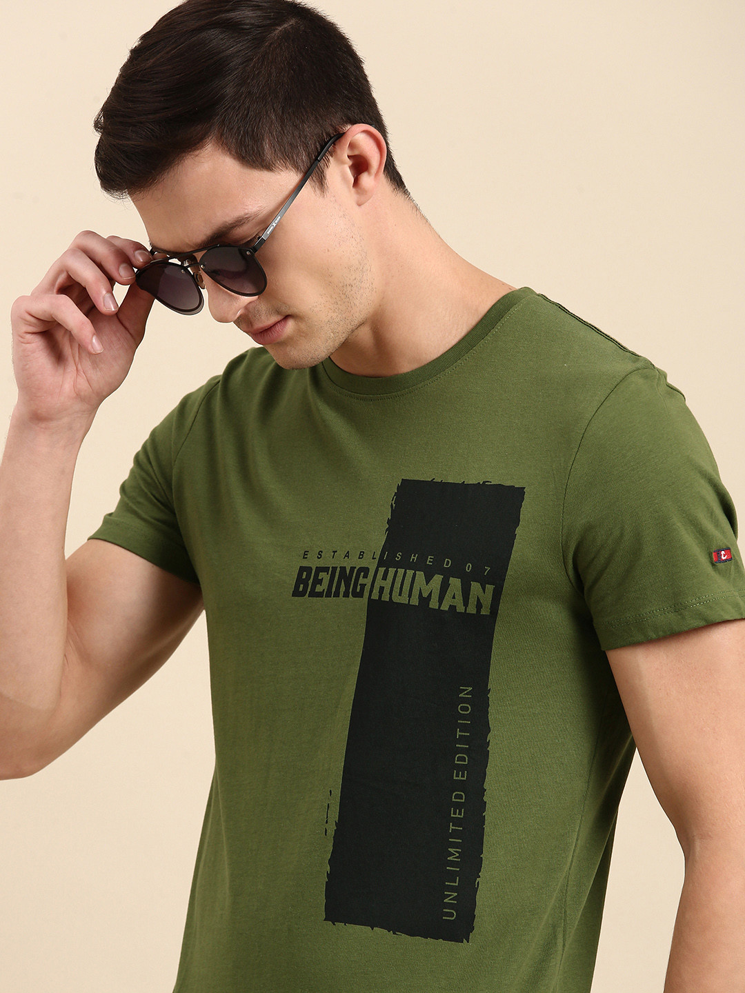 

Being Human Clothing Men Olive Green Typography Printed T-shirt