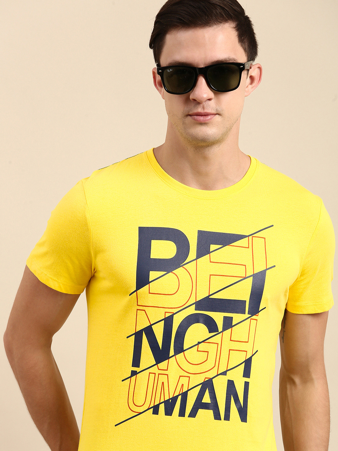 

Being Human Men Yellow Brand Logo Printed Pure Cotton T-shirt