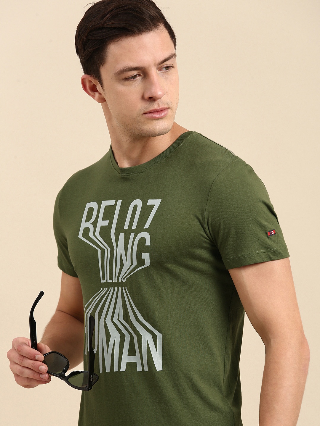 

Being Human Men Olive Green Brand Logo Printed Pure Cotton T-shirt
