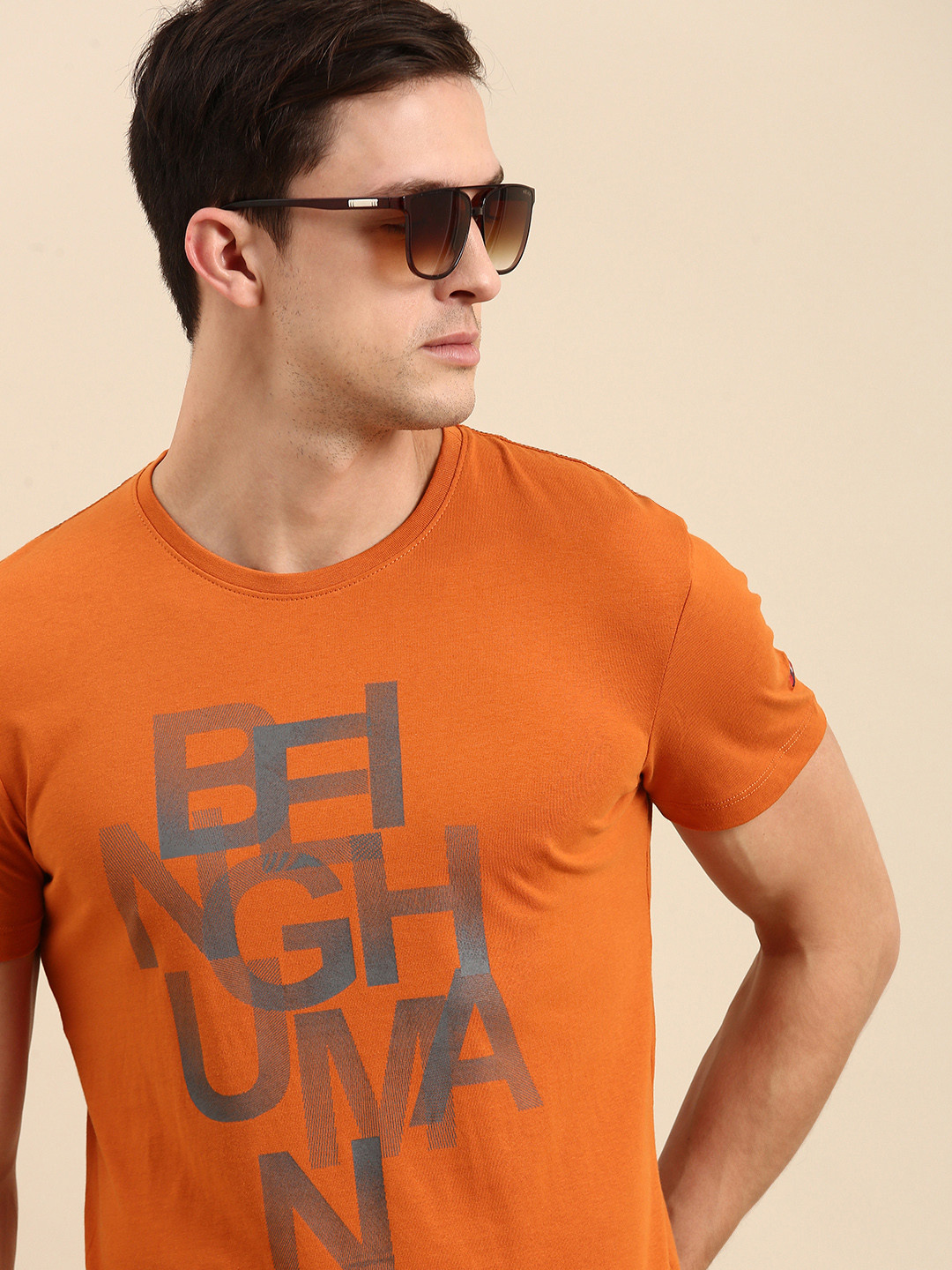

Being Human Clothing Men Orange Typography Printed T-shirt