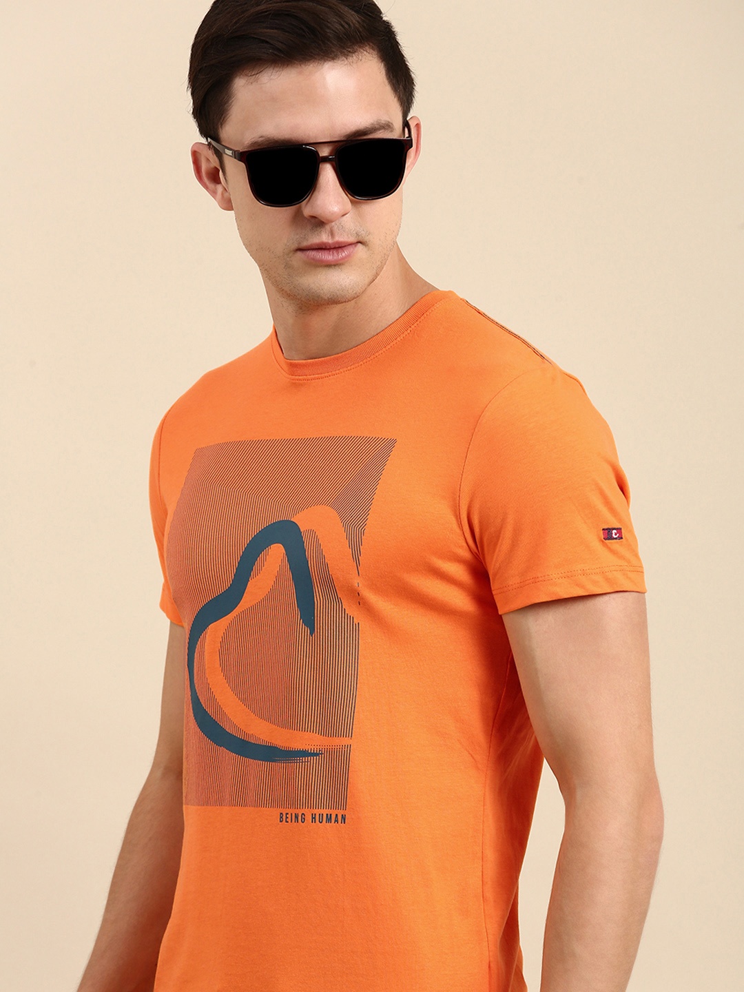 

Being Human Men Orange Graphic Printed Pure Cotton Casual T-shirt