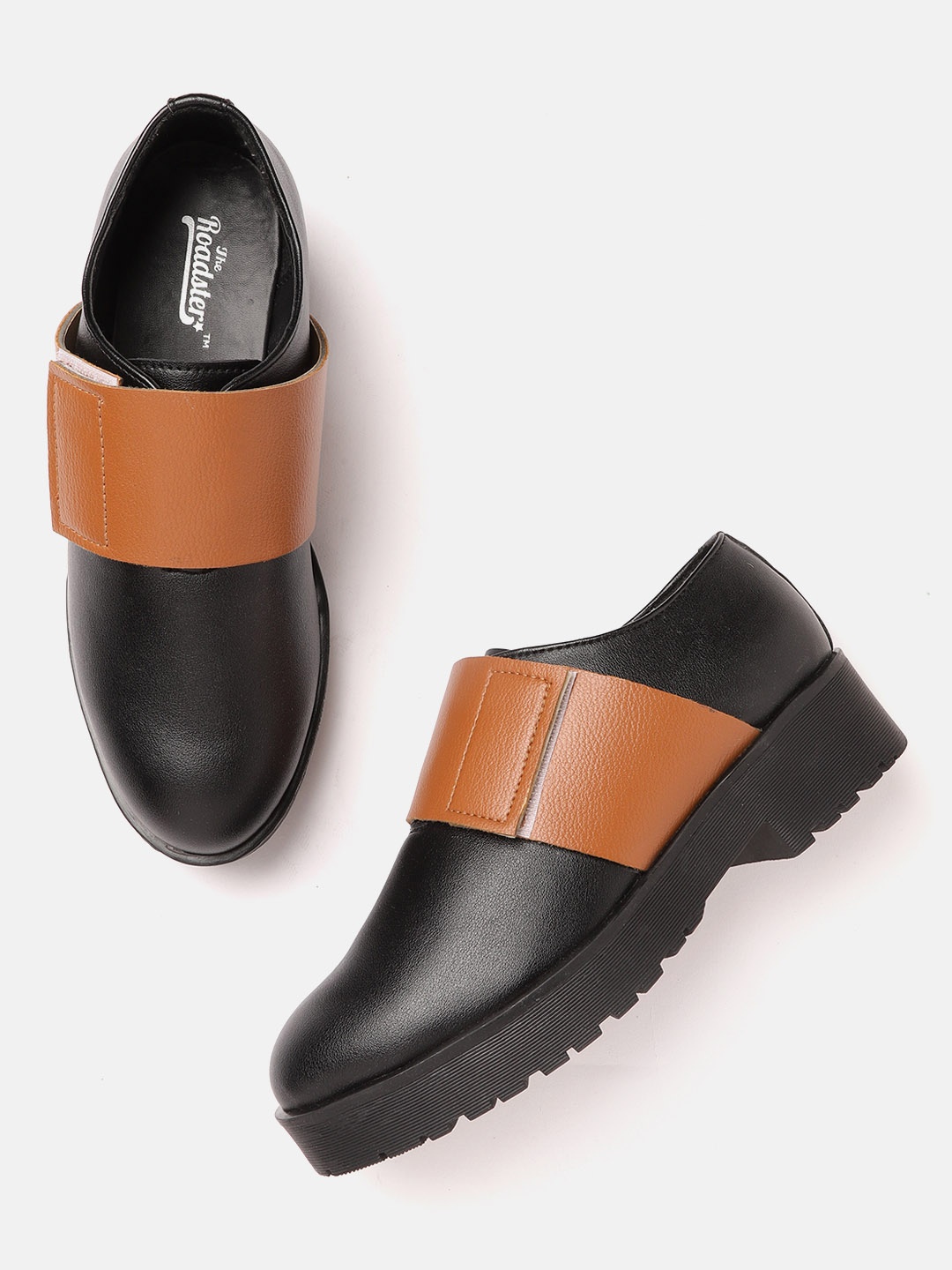 

Roadster Women Black & Tan Brown Colourblocked Platform Slip-On Sneakers