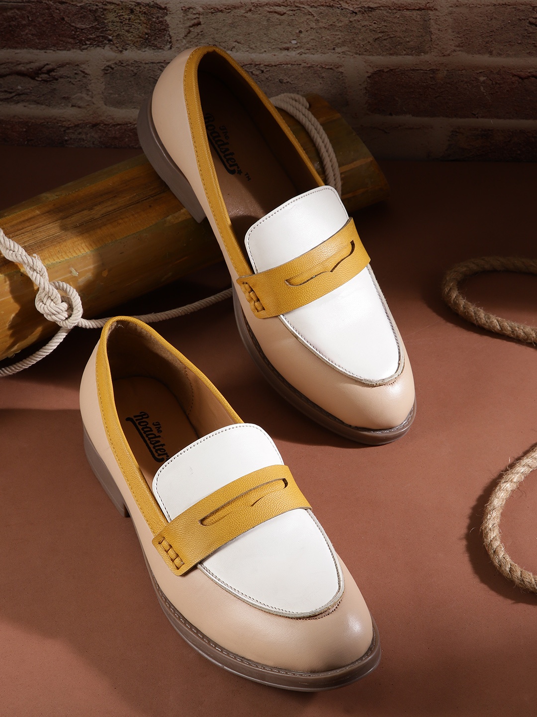 

Roadster Women Beige & White Colourblocked Penny Loafers