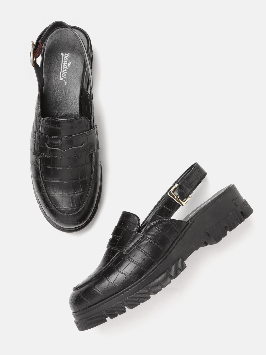 

Roadster Women Black Croc Textured Platform Penny Mules