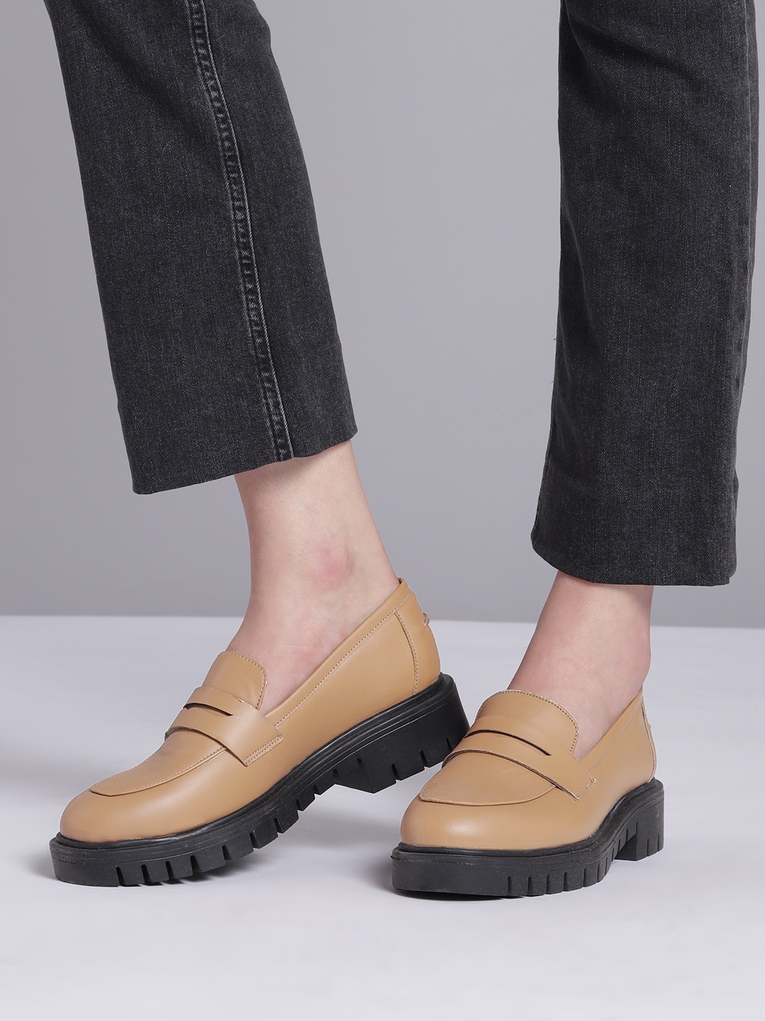 

Roadster Women Camel Brown Solid Platform Penny Loafers