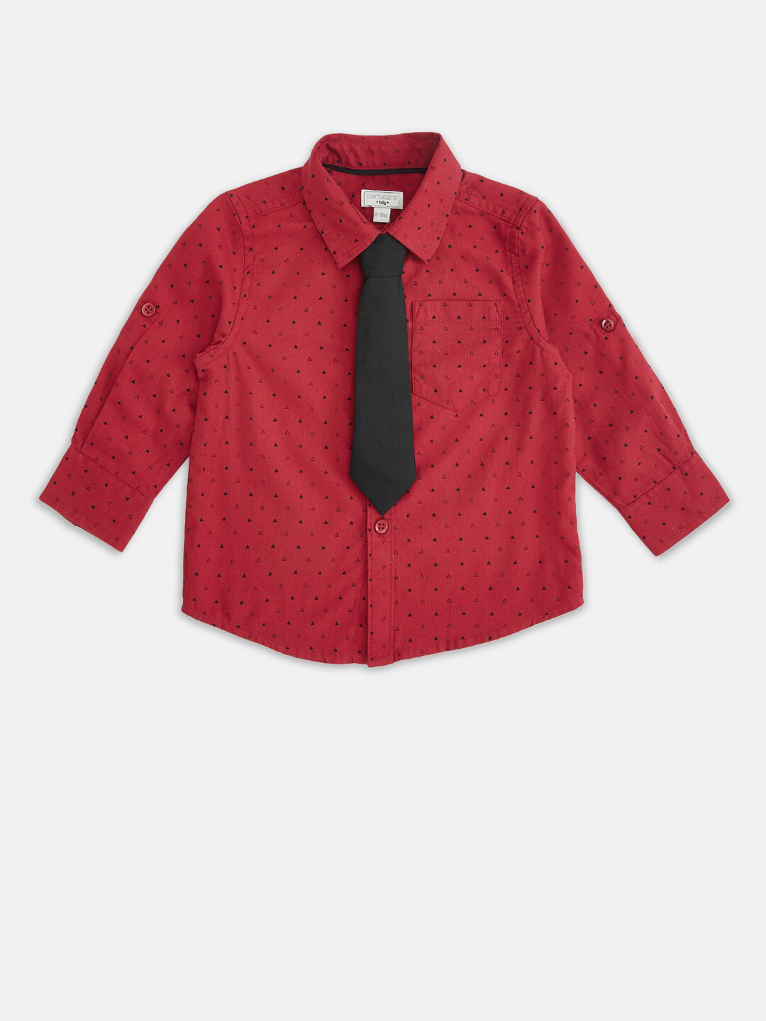 

Pantaloons Baby Boys Red Opaque Printed Party Shirt
