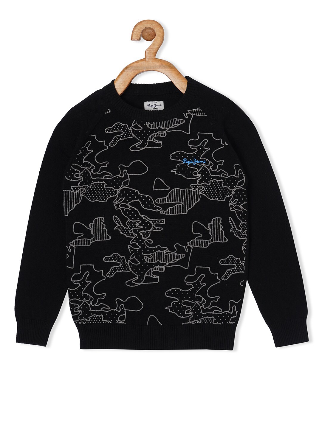 

Pepe Jeans Boys Black & Grey Printed Cotton Pullover