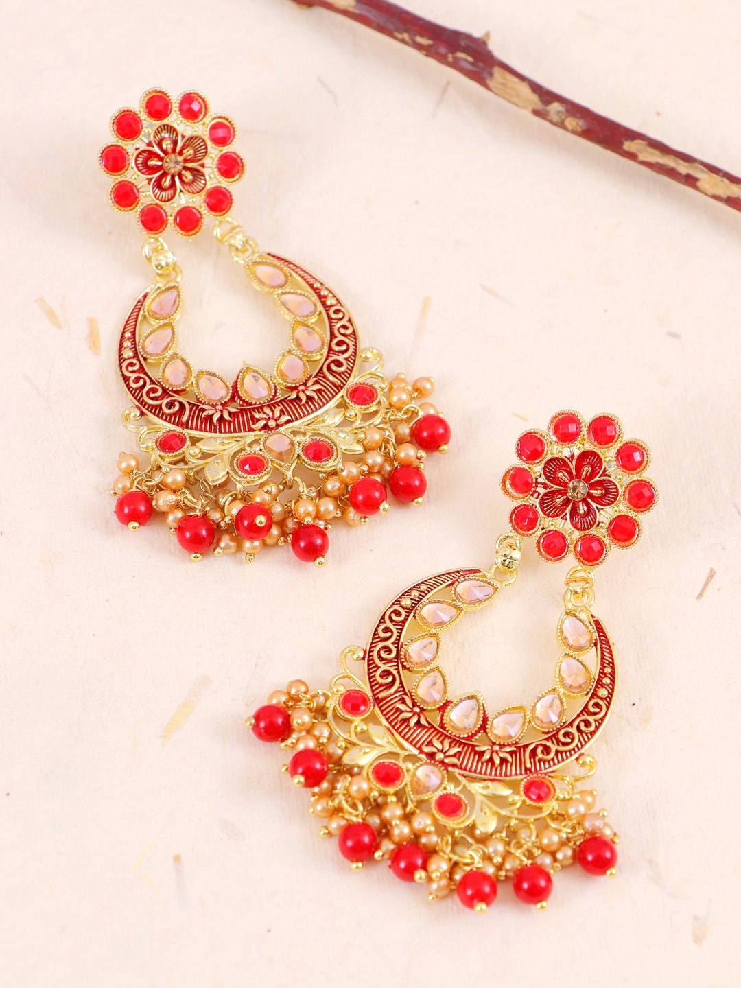 

Crunchy Fashion Red Contemporary Chandbalis Earrings