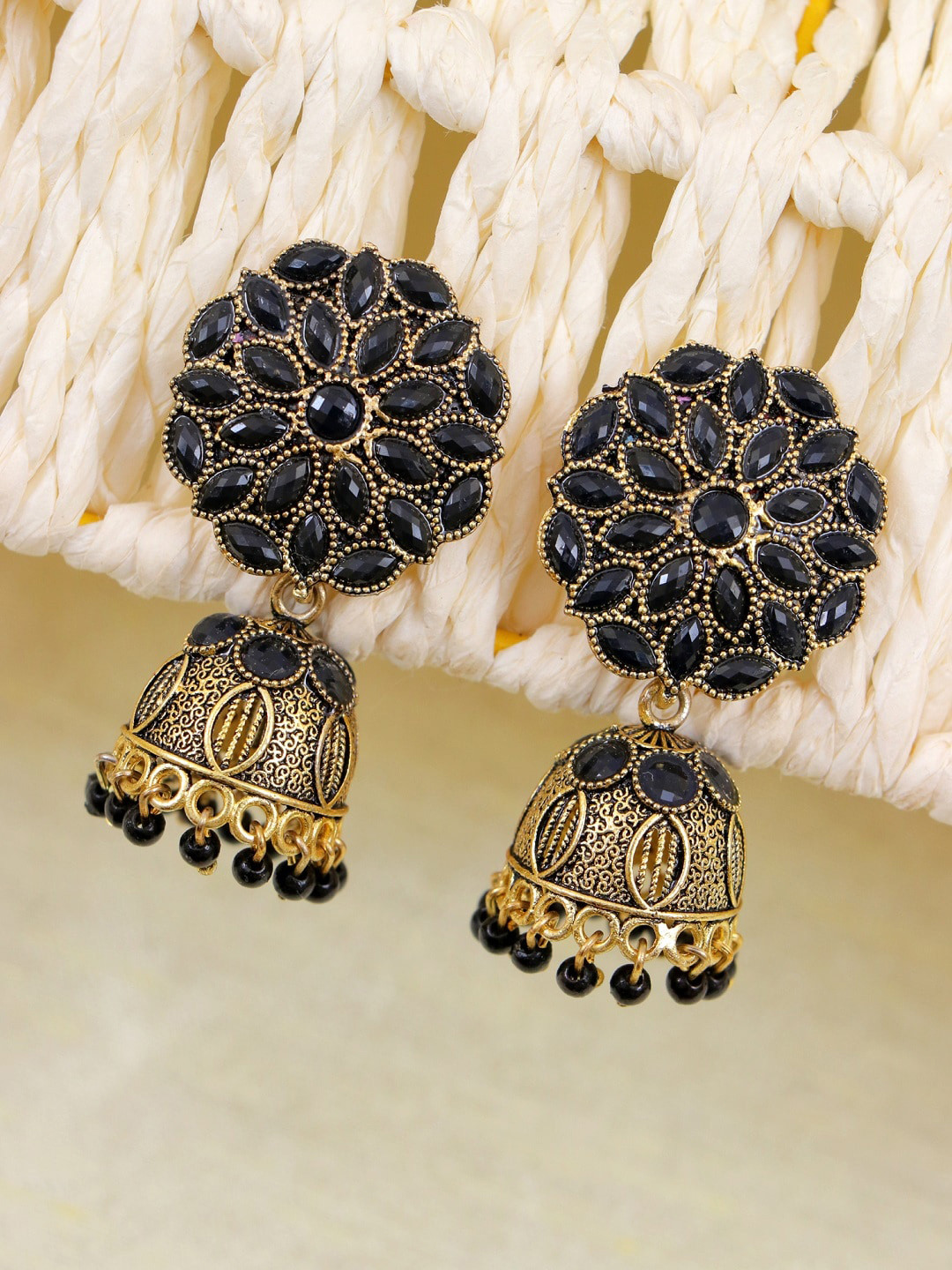 

Crunchy Fashion Black Contemporary Jhumkas Earrings