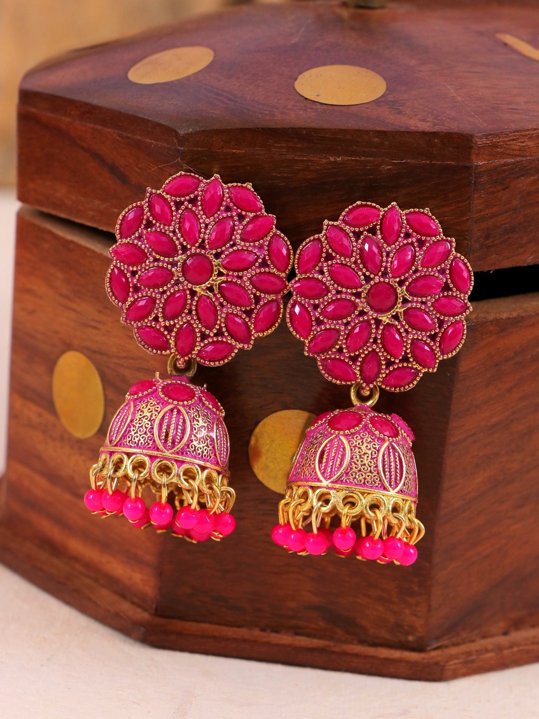 

Crunchy Fashion Woman Pink Contemporary Jhumkas Earrings
