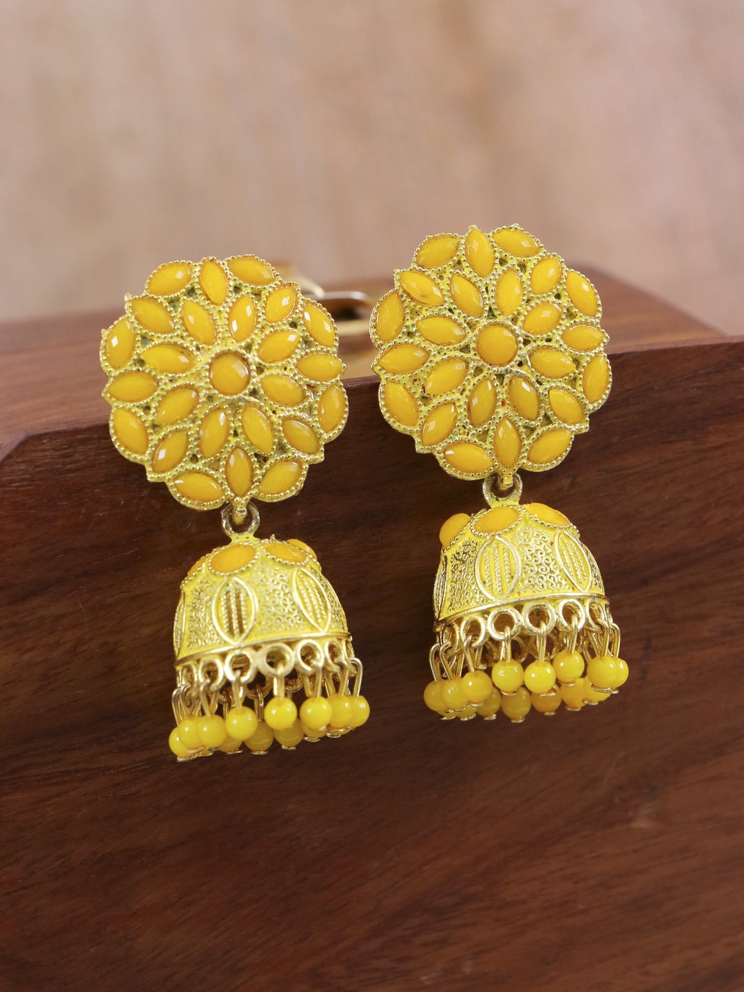 

Crunchy Fashion Yellow Contemporary Jhumkas Earrings