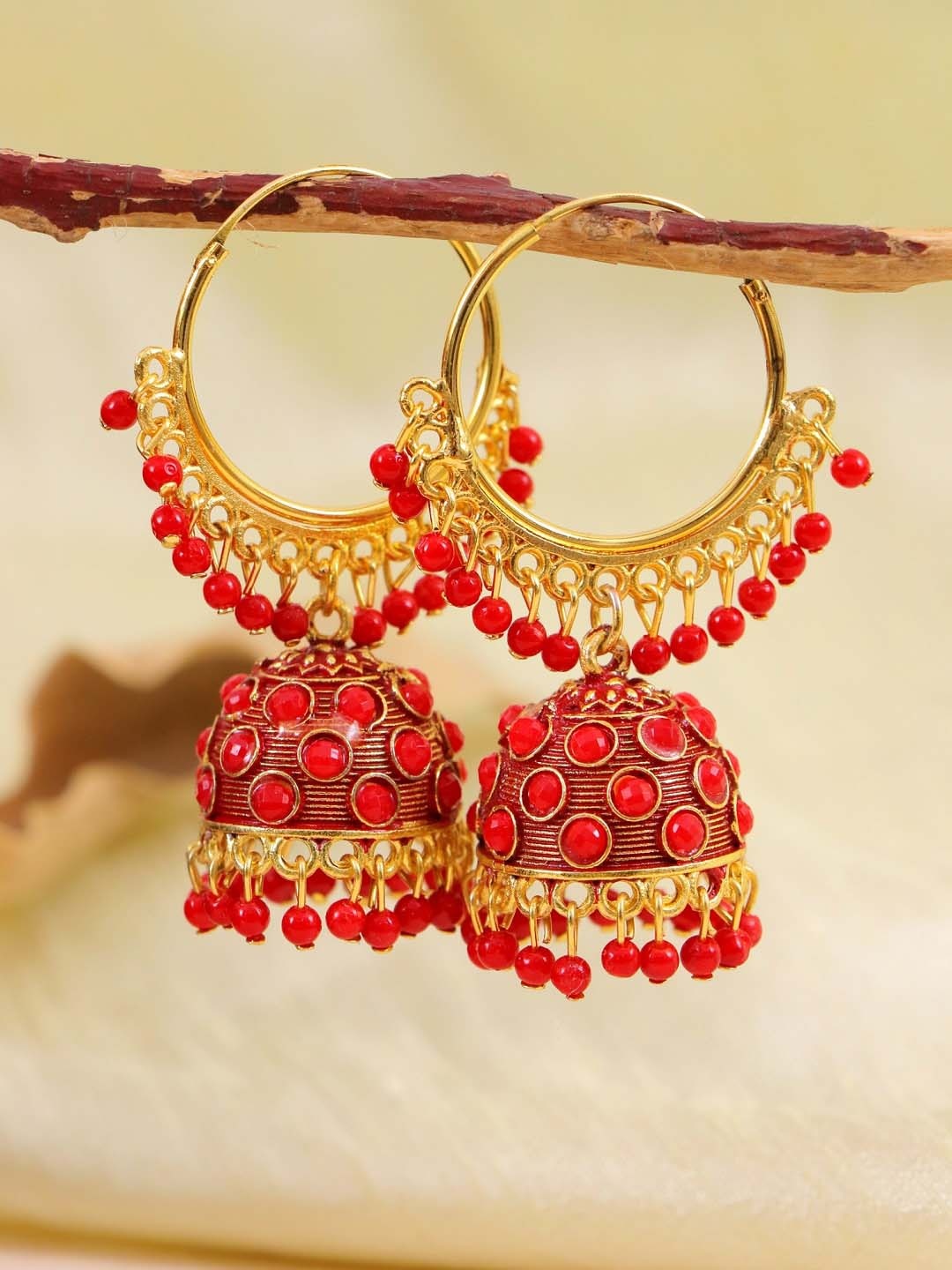 

Crunchy Fashion Red Contemporary Jhumkas Earrings