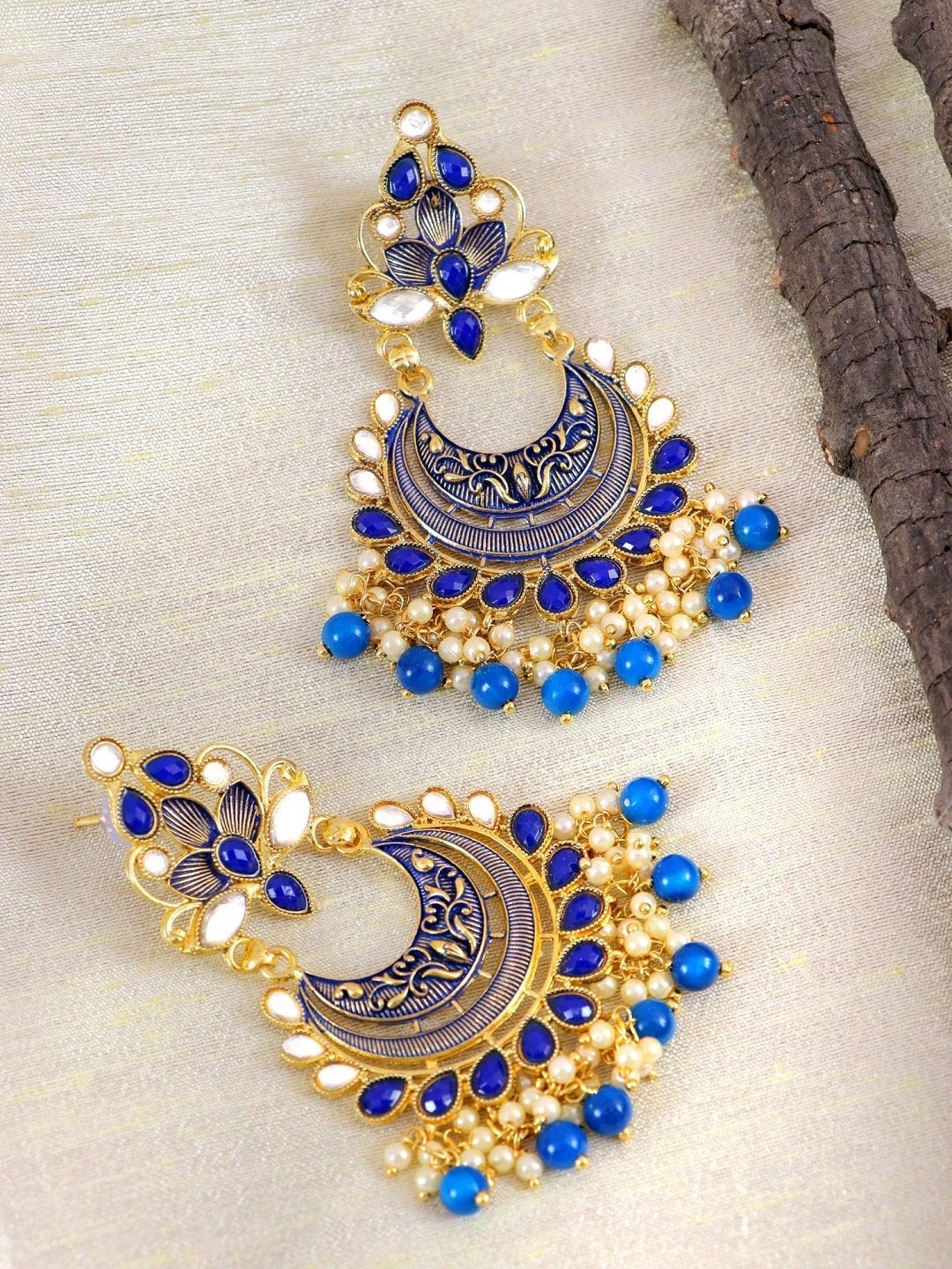 

Crunchy Fashion Blue Contemporary Chandbalis Gold-Plated Earrings