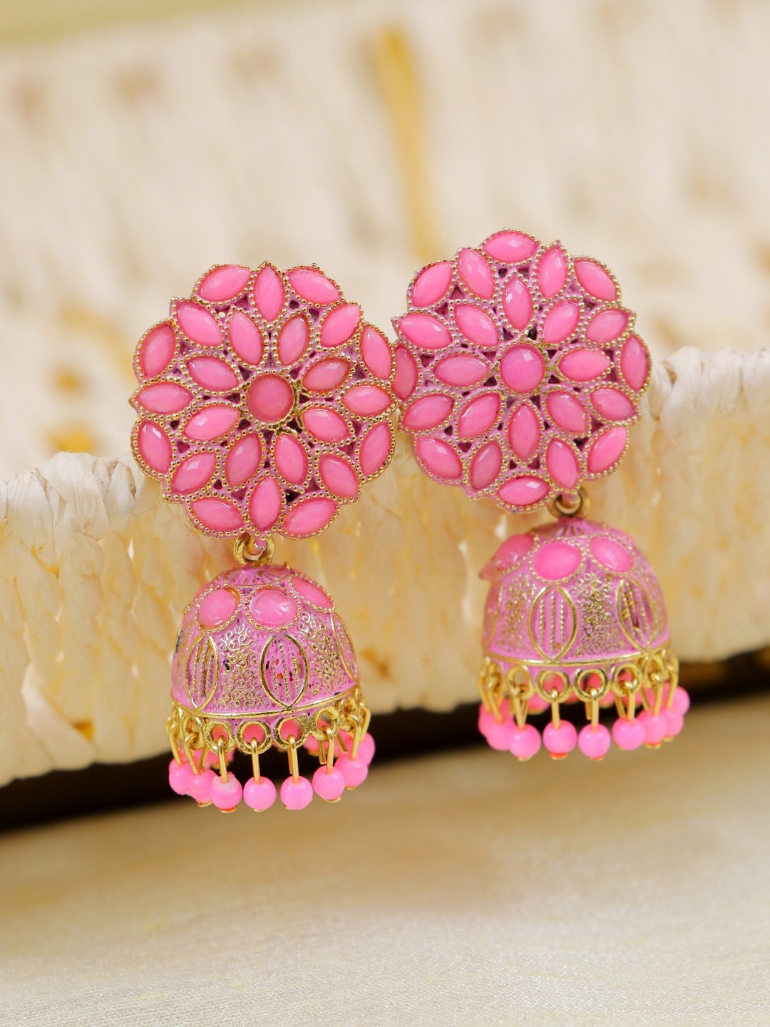 

Crunchy Fashion Pink Floral Jhumkas Earrings
