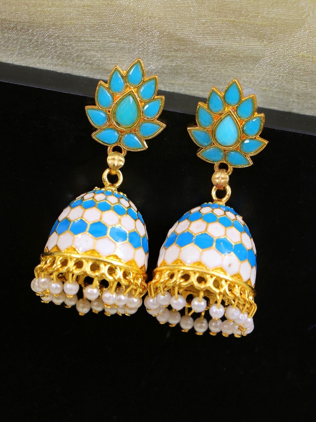 

Crunchy Fashion Blue Enamelled Contemporary Jhumkas Earrings