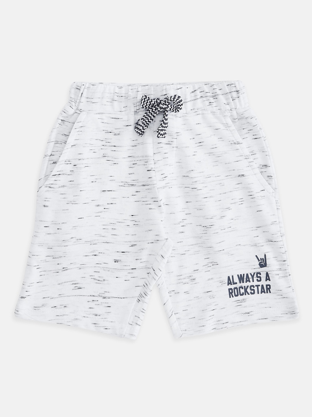 

Pantaloons Junior Boys White & Navy Blue Typography Printed Pure Cotton Shorts