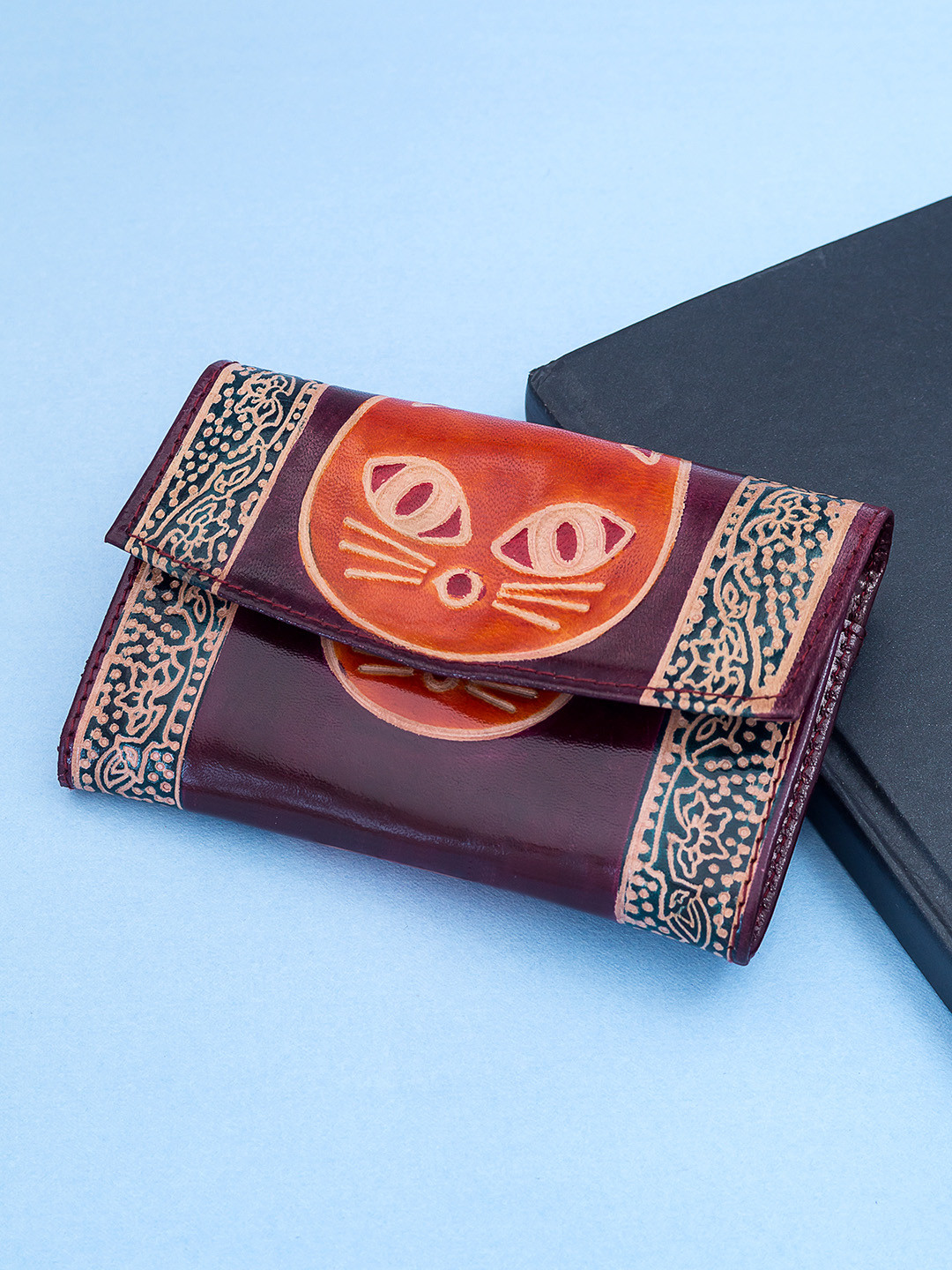 

Golden Peacock Women Burgundy & Orange Printed Two Fold Wallet