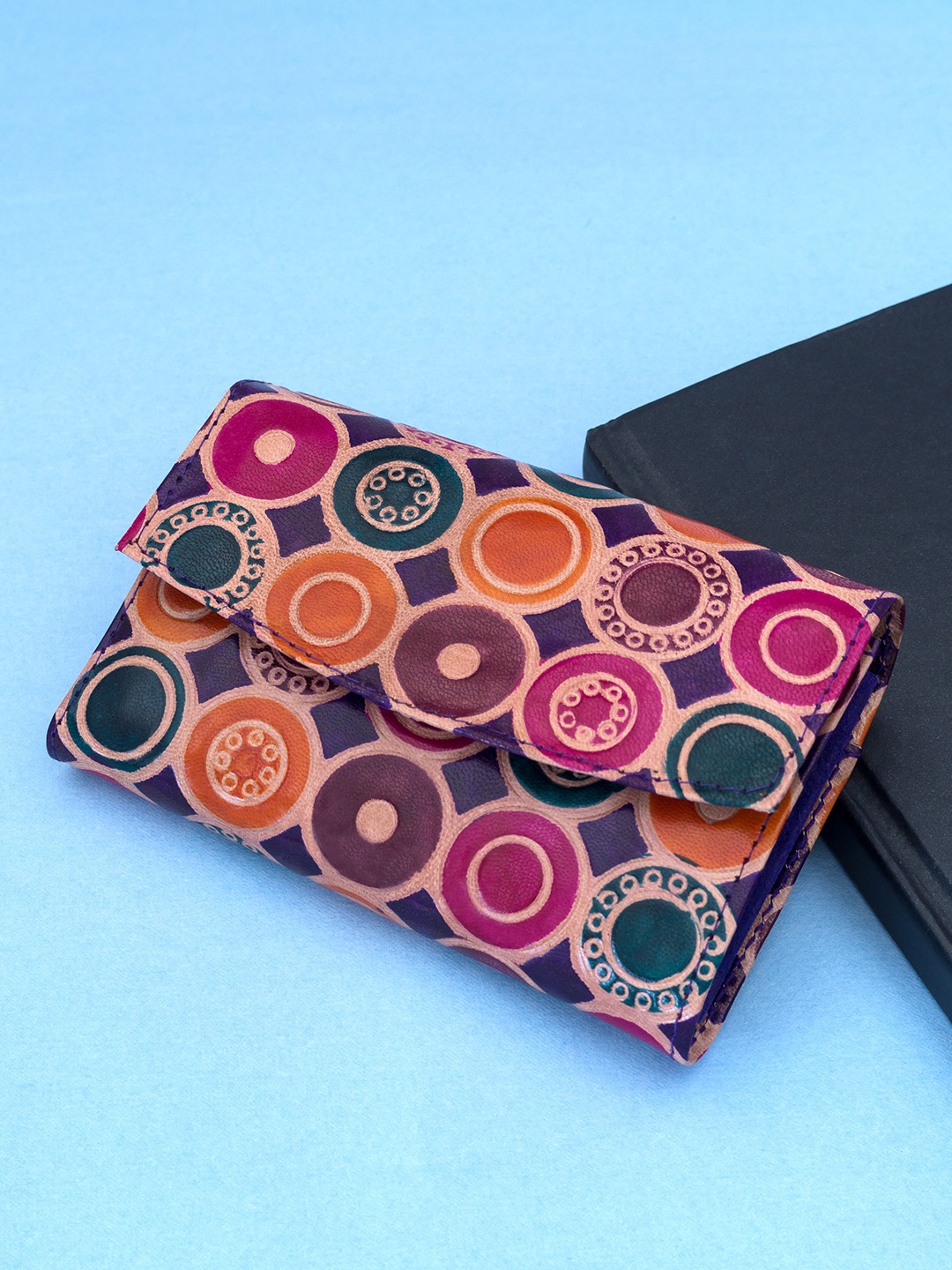 

Golden Peacock Women Magenta & Orange Geometric Printed PU Two Fold Wallet