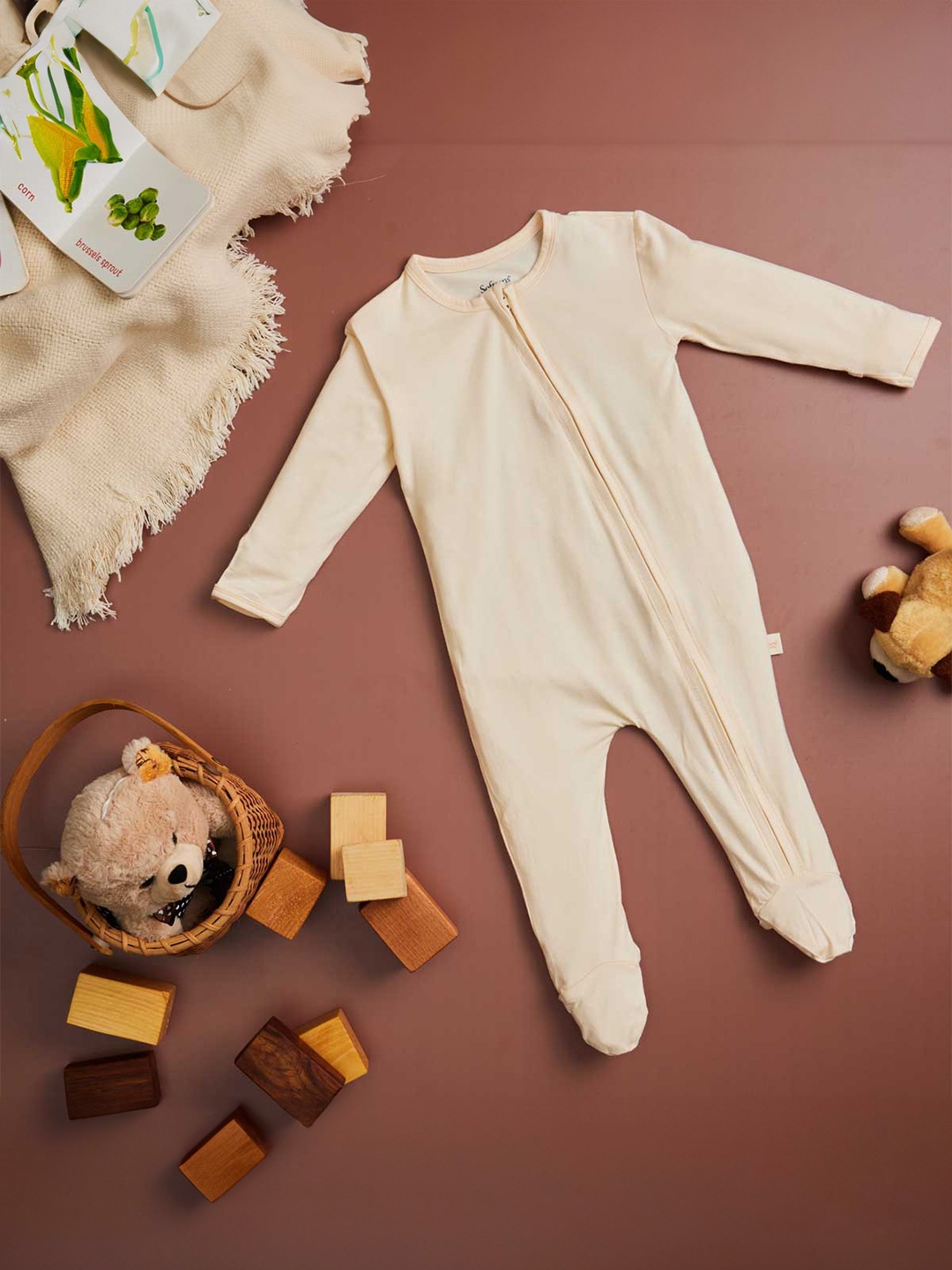 

Softsens Kids Cream Colored Solid Bamboo Sleepsuit