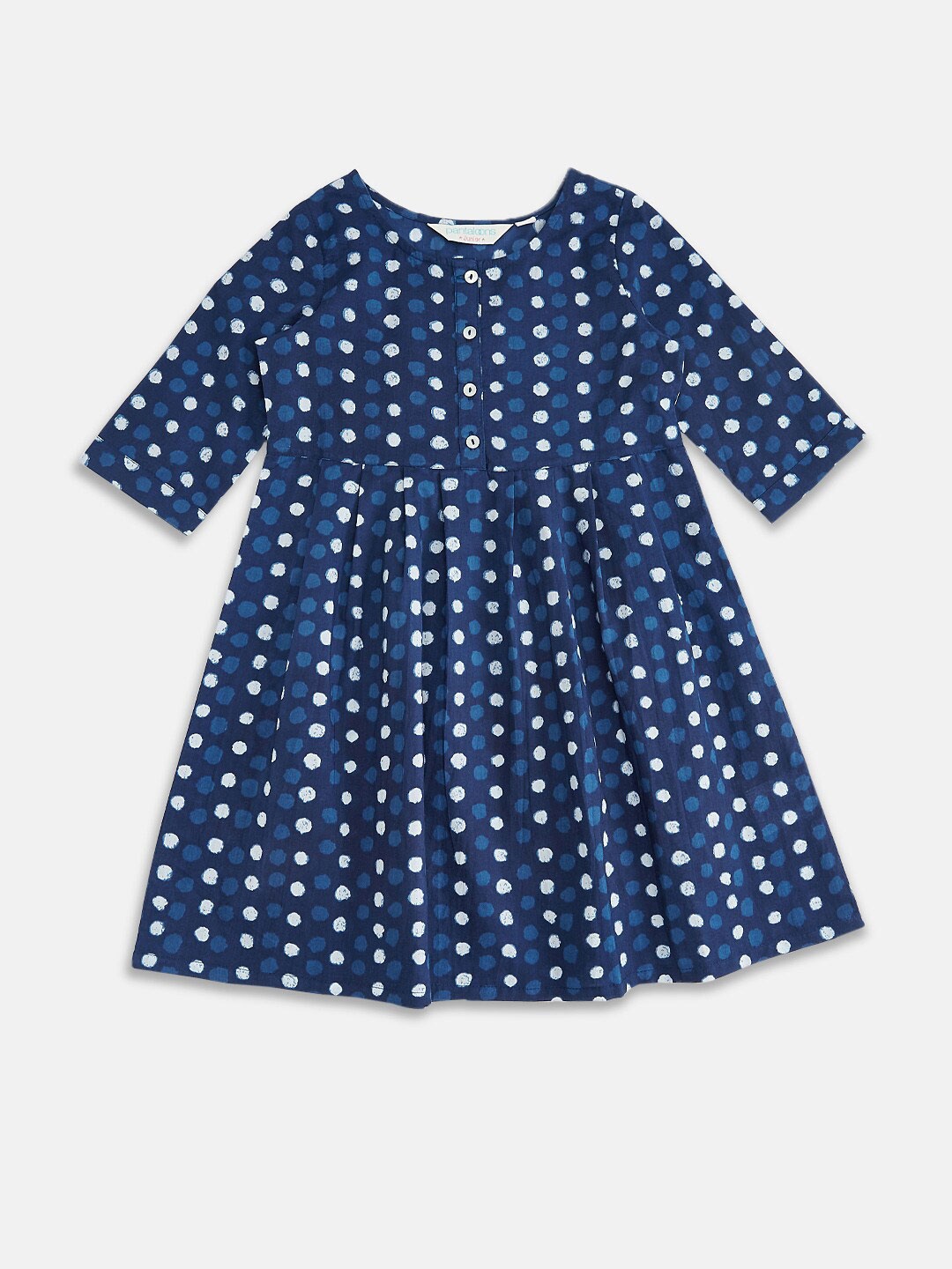 

AKKRITI BY PANTALOONS Girls Navy Blue & White Printed Pure Cotton Dress