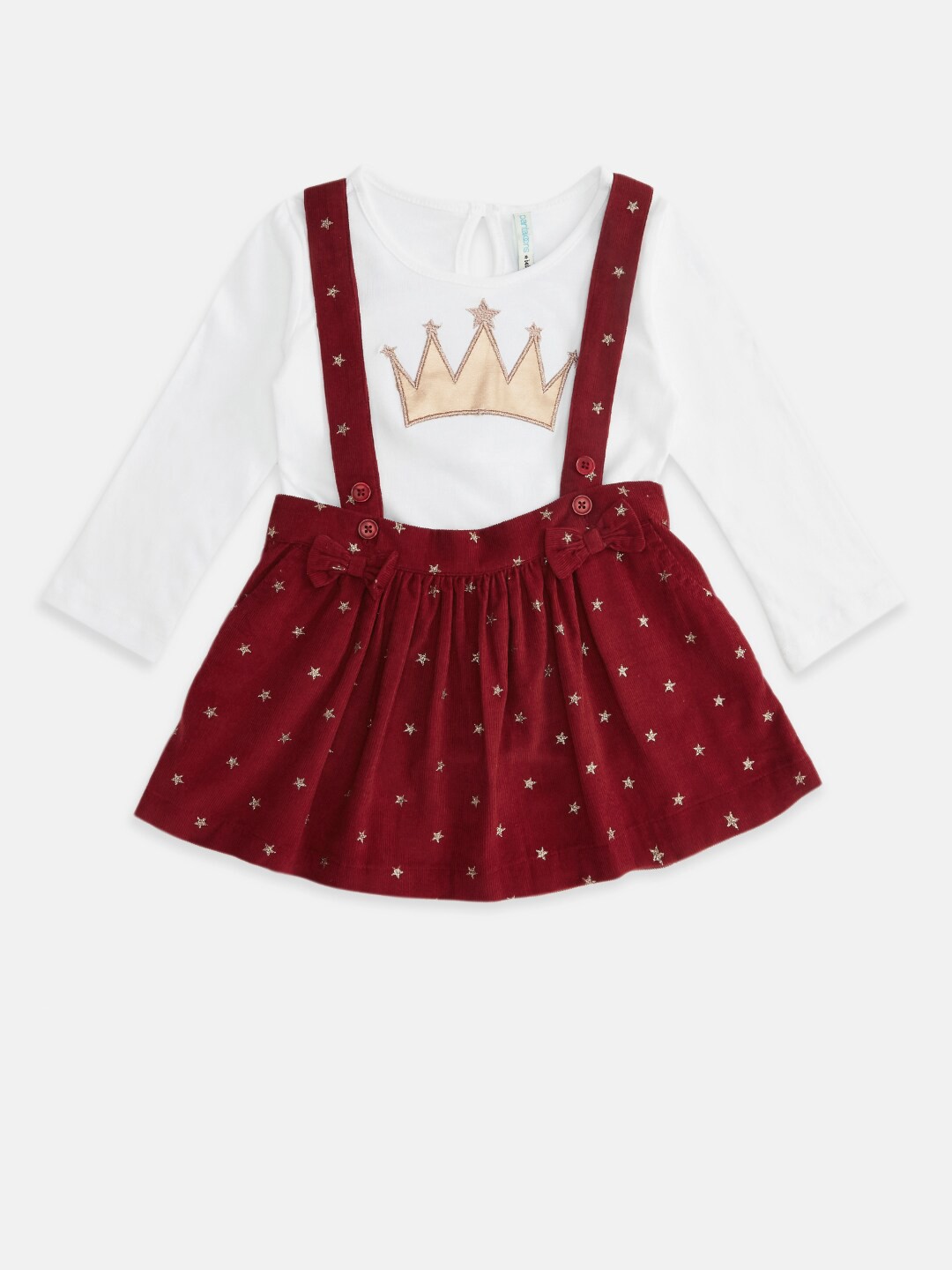 

Pantaloons Baby Girls Maroon & White Pure Cotton T-shirt with Skirt