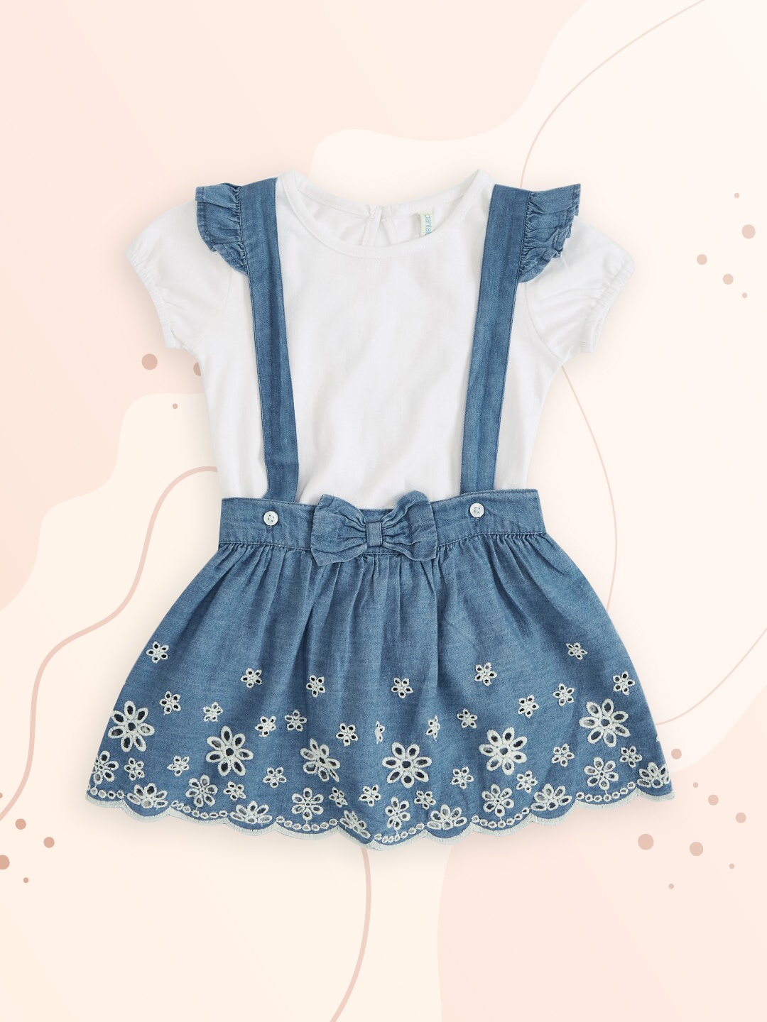 

Pantaloons Baby Girls Blue & White Cotton T-shirt with Skirt
