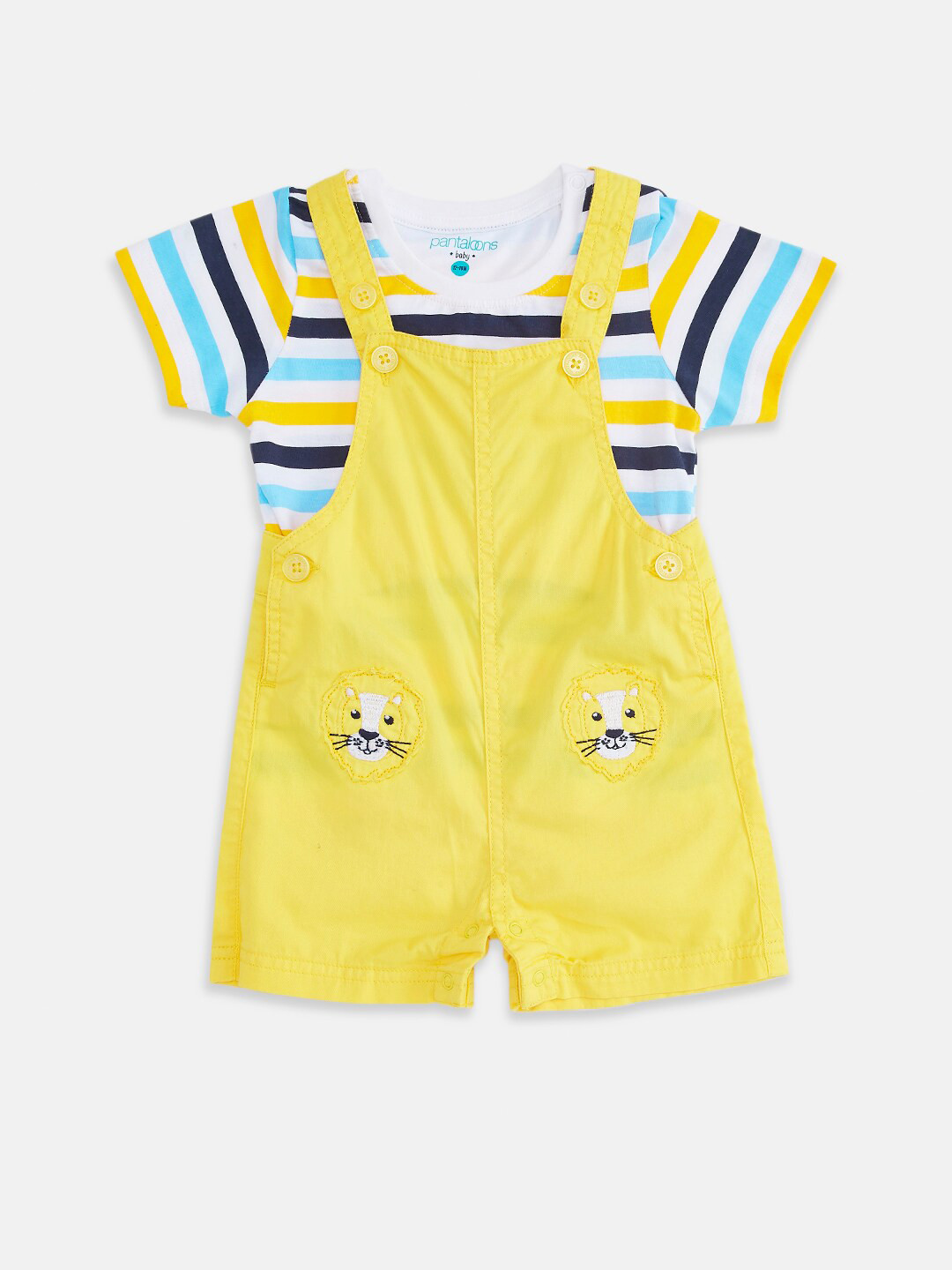 

Pantaloons Baby Boys Yellow & Blue Striped T-shirt with Shorts