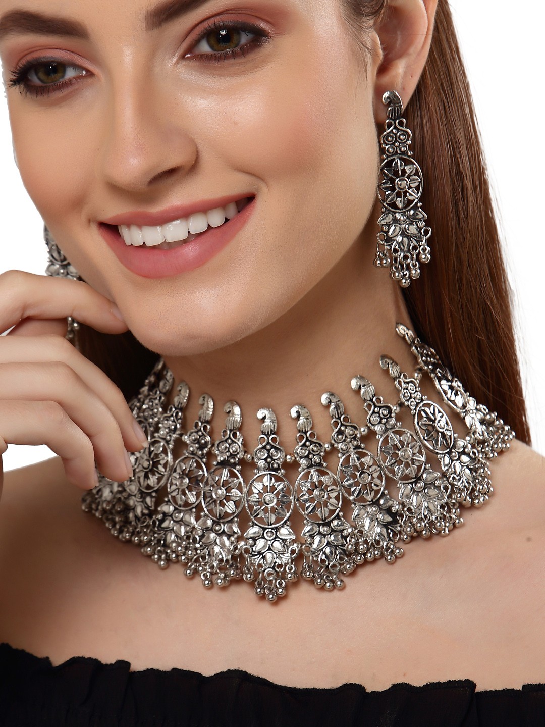 

Shining Diva Oxidised Silver-Plated Jewellery Set