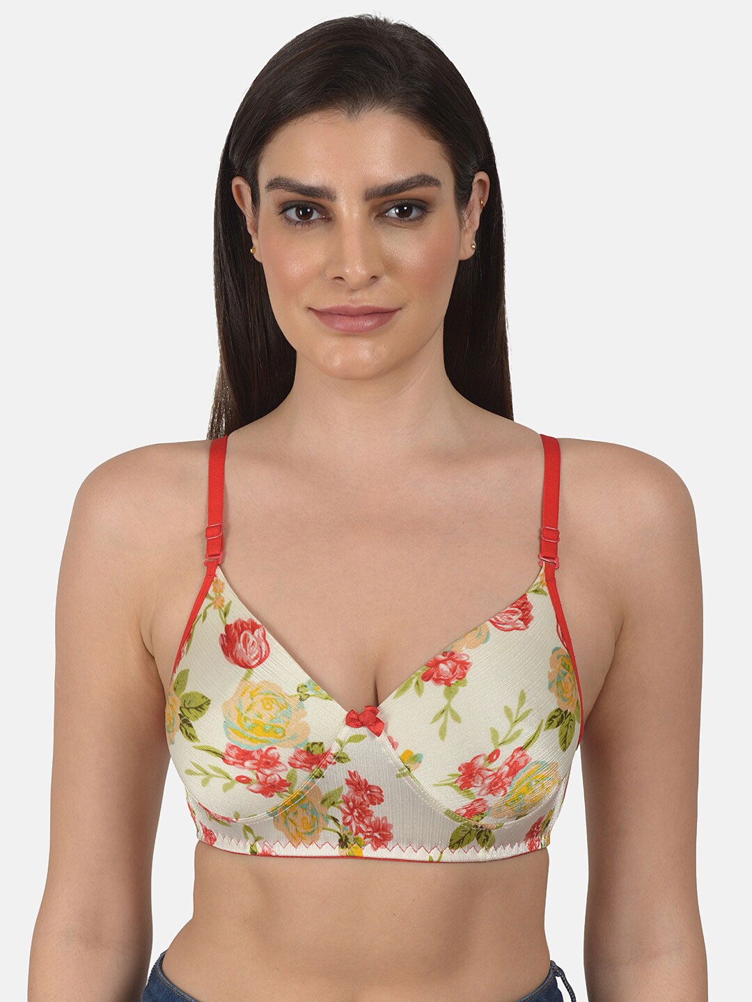 

mod & shy Cream-Coloured & Red Floral T-shirt Bra - Lightly Padded