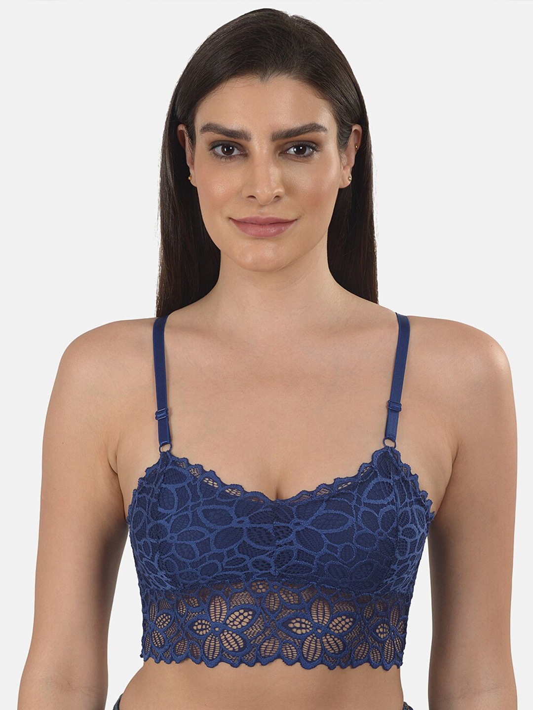 

mod & shy Blue Floral Lacy Lightly Padded Slip On Bralette Bra