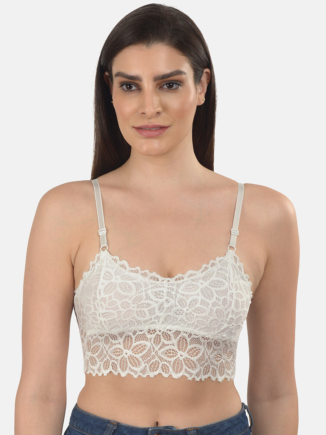 

mod & shy Women White Lightly Padded Lace Bralette Bra