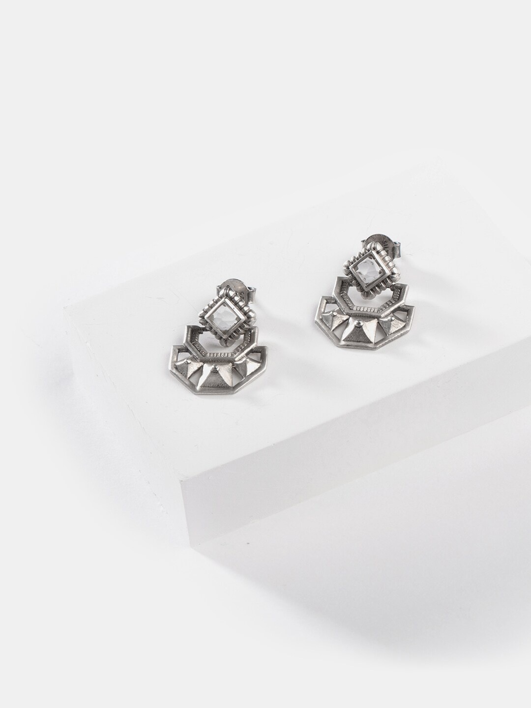 

SHAYA Silver-Toned Contemporary Studs Earrings